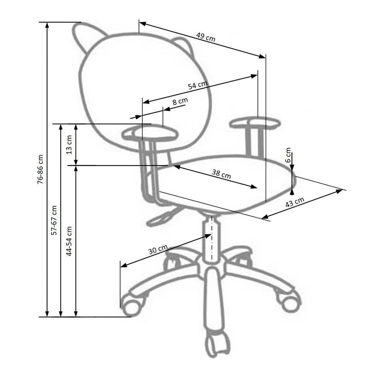 Scaun de birou copii roz KITTY, piele ecologica, 54x49x76/86 cm