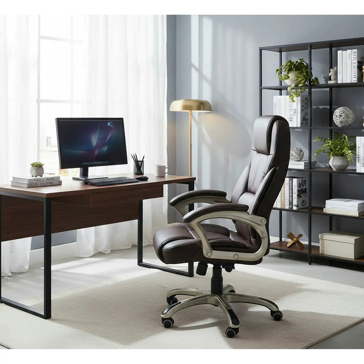 Scaun de birou DESMOND, maro inchis, piele ecologica, 67x70x112/119 cm