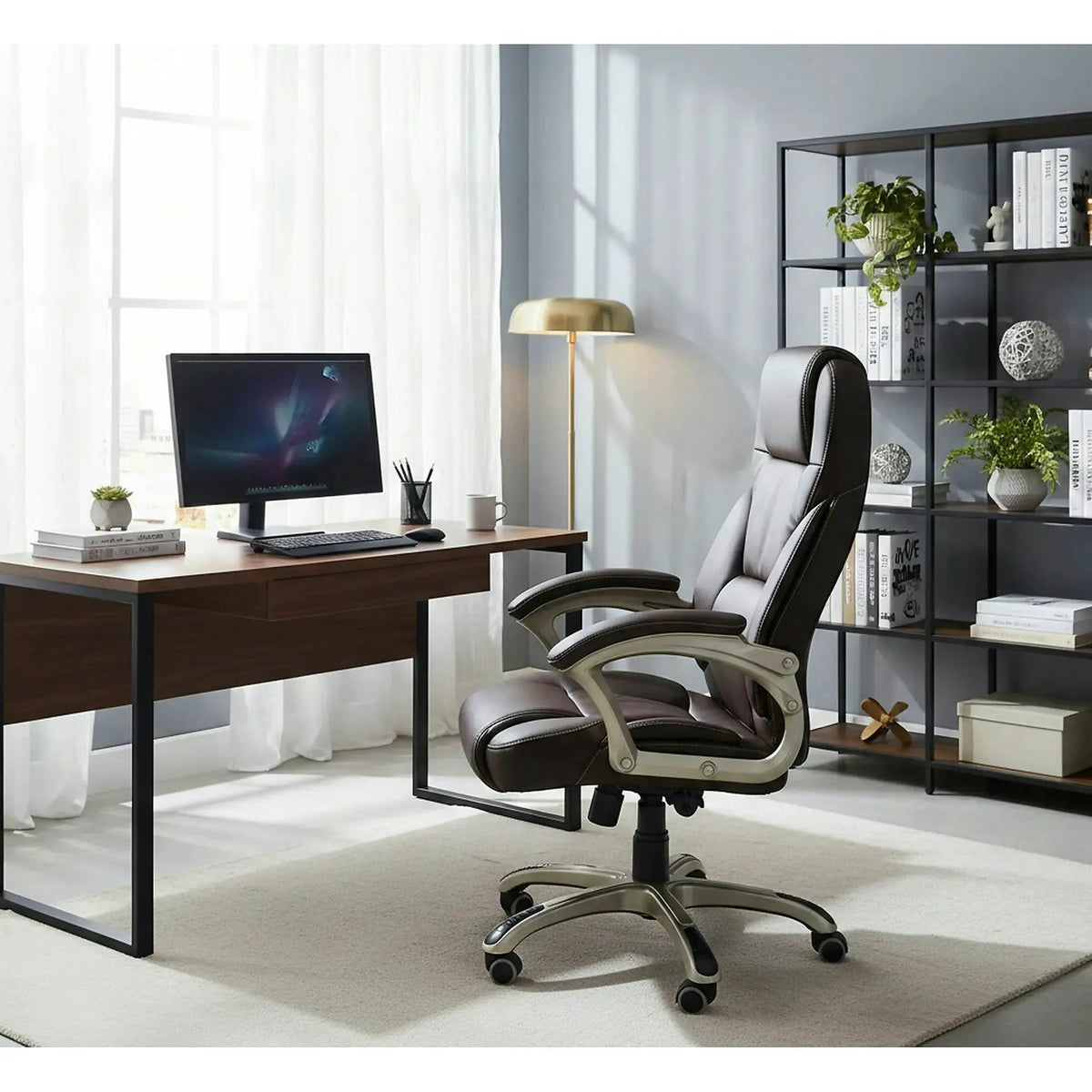 Scaun de birou DESMOND, maro inchis, piele ecologica, 67x70x112/119 cm