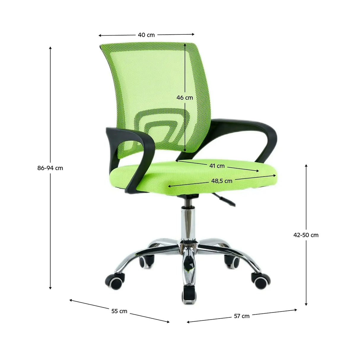 Scaun de birou DEX 4 NEW, verde/negru, material textil/plasă, 57x55x86-94 cm