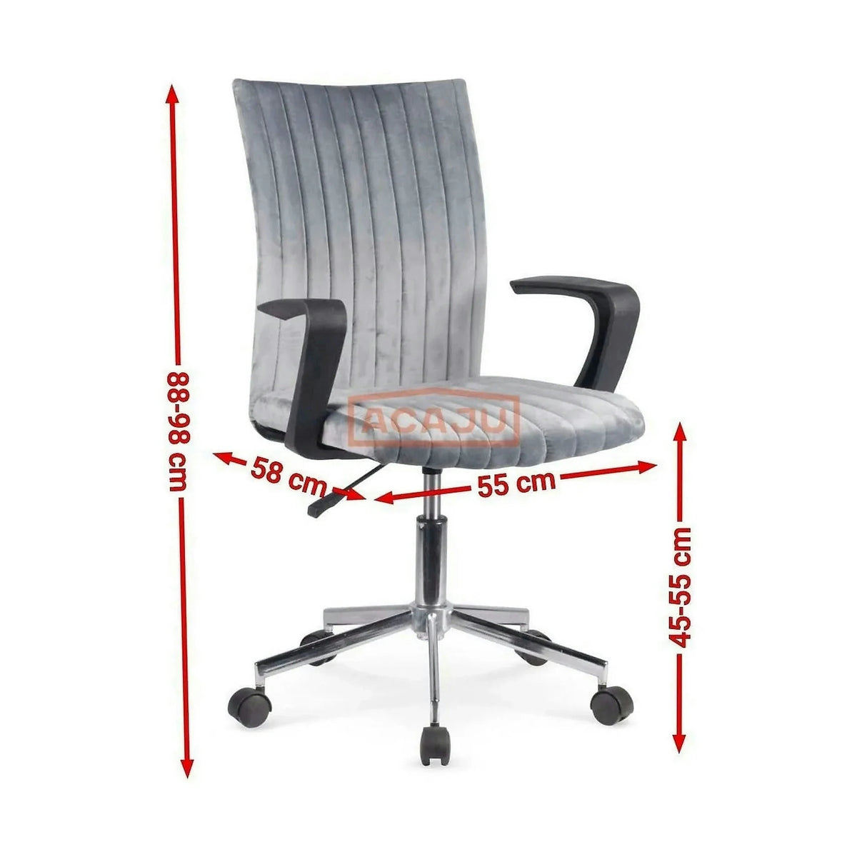 Scaun de birou DORAL, gri/negru/crom, stofa catifelata/metal, 55x58x88/97 cm