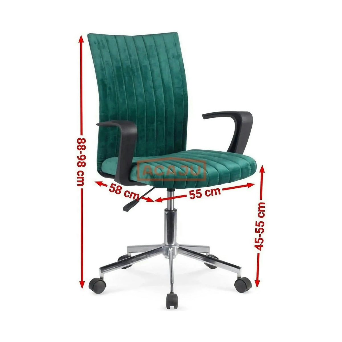 Scaun de birou DORAL, verde inchis/negru/crom, stofa catifelata/metal, 55x58x88/98 cm