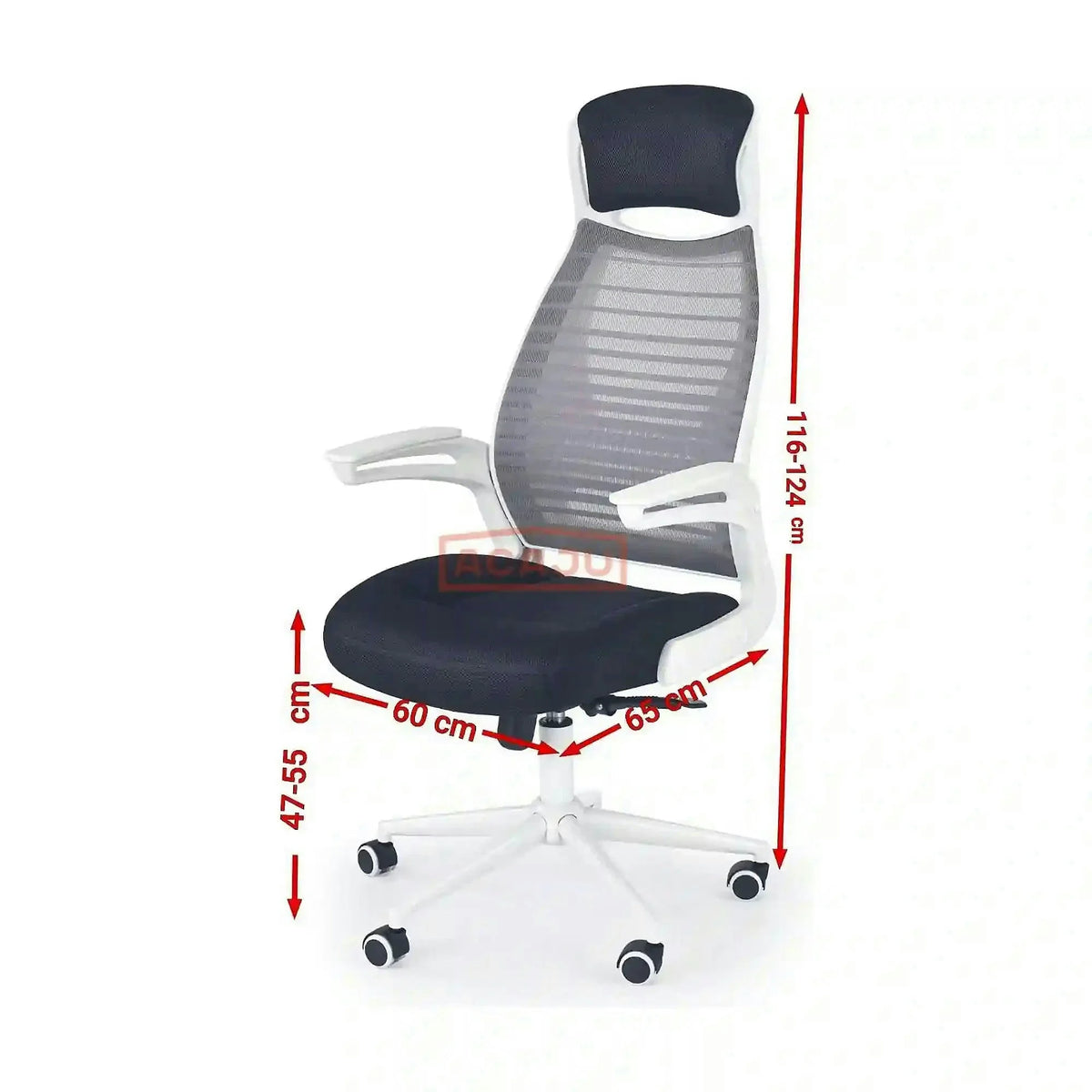 Scaun de birou FRANKLIN, negru/alb/gri, stofa mesh/metal, 60x65x116/124 cm