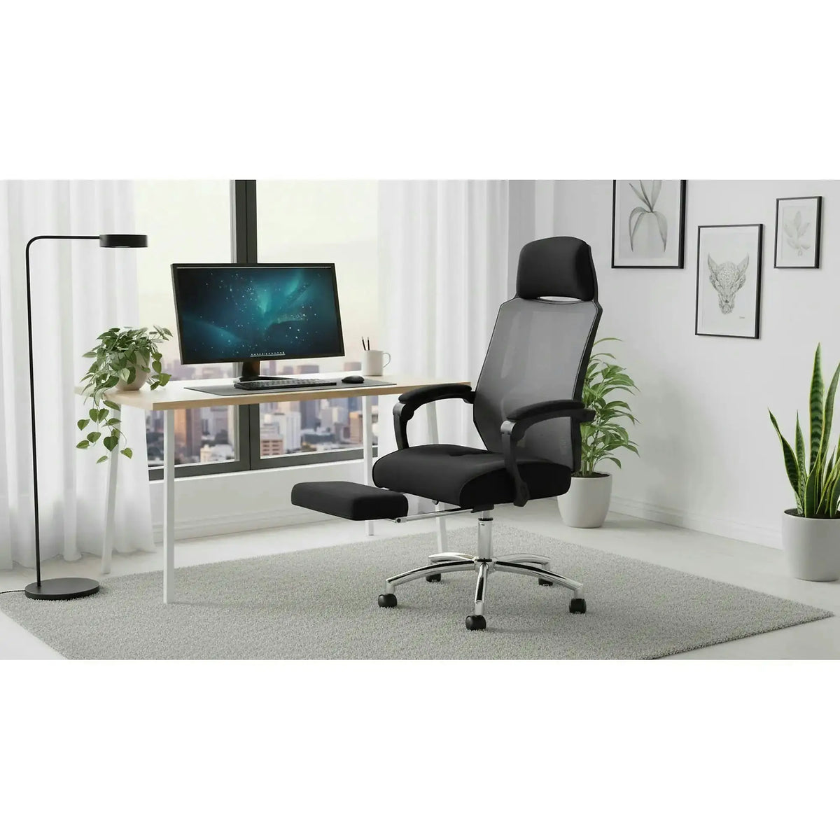 Scaun de birou FREEMAN, negru/crom, stofa/plasa/metal, 61x60x116/123 cm