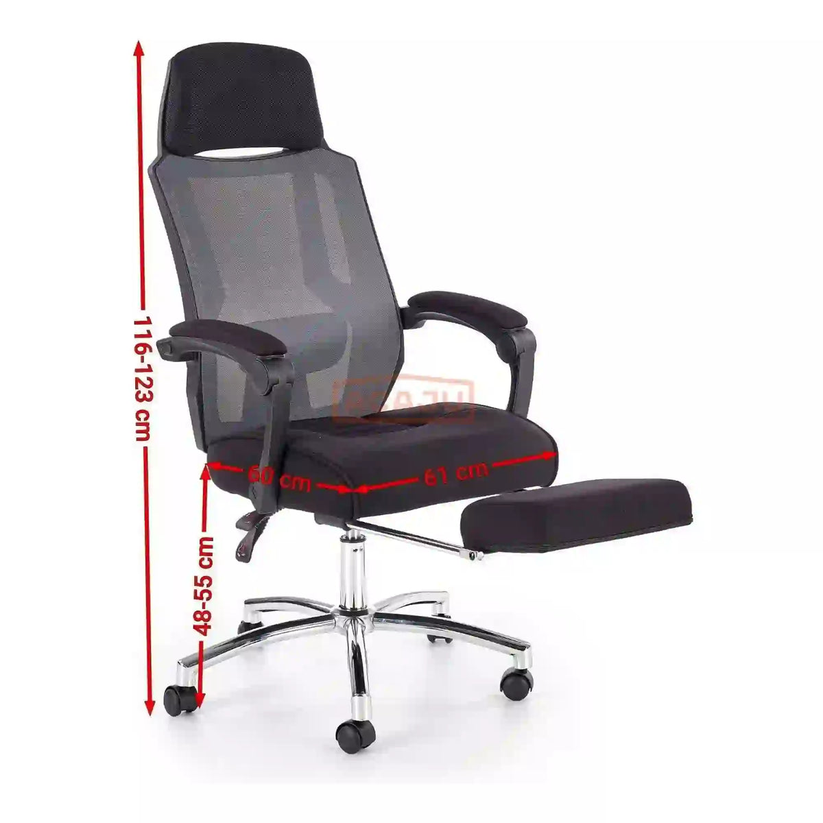 Scaun de birou FREEMAN, negru/crom, stofa/plasa/metal, 61x60x116/123 cm