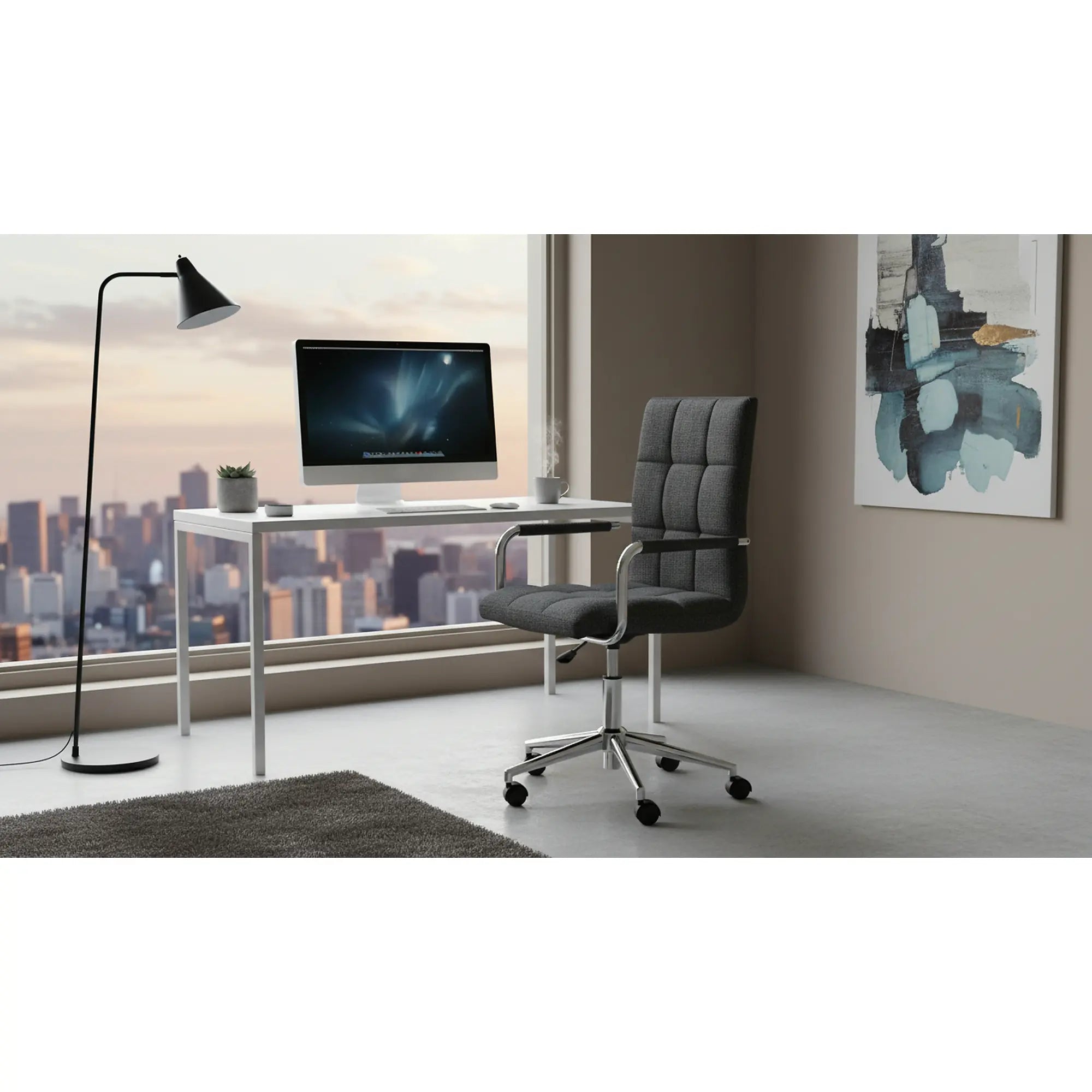 Scaun de birou GONZO 3, gri inchis/crom, stofa clasica/metal, 53x60x98/110 cm