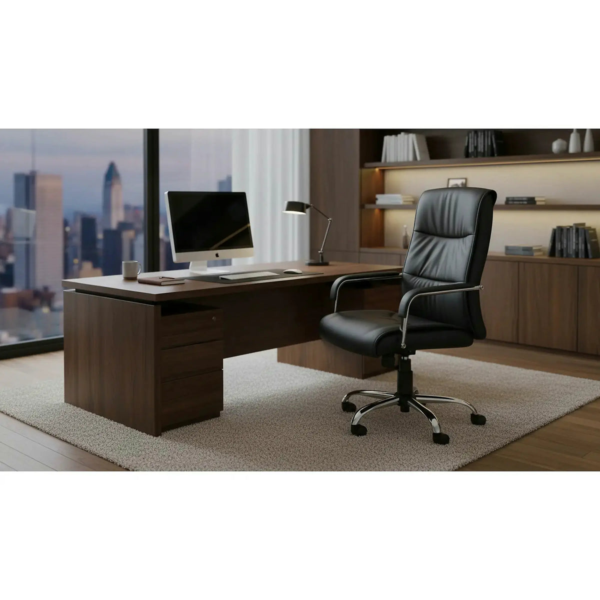 Scaun de birou HAMILTON, negru, piele ecologica, 60x70x102/111 cm