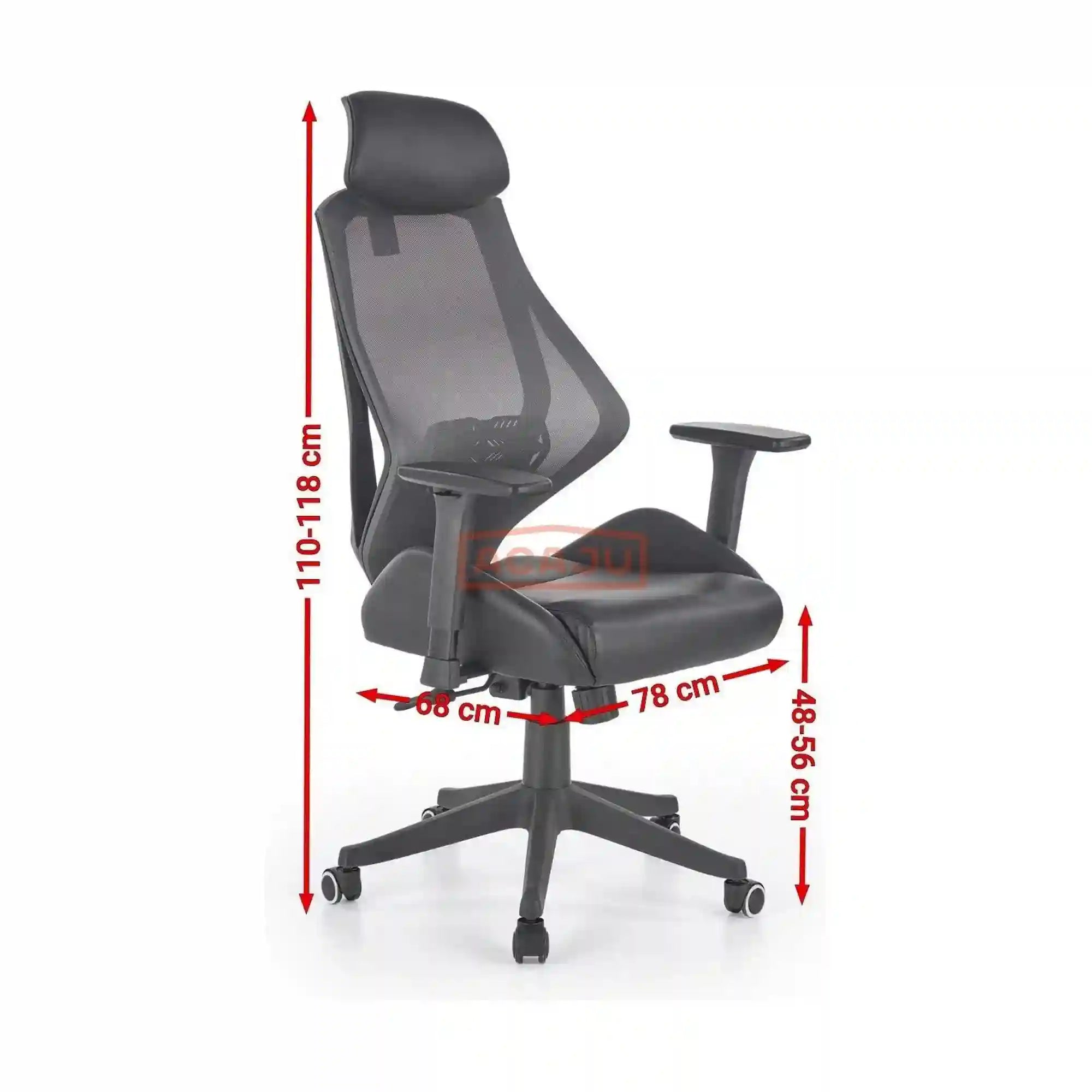 Scaun de birou HASEL, gri, piele ecologica/plasa, 68x78x110/118 cm