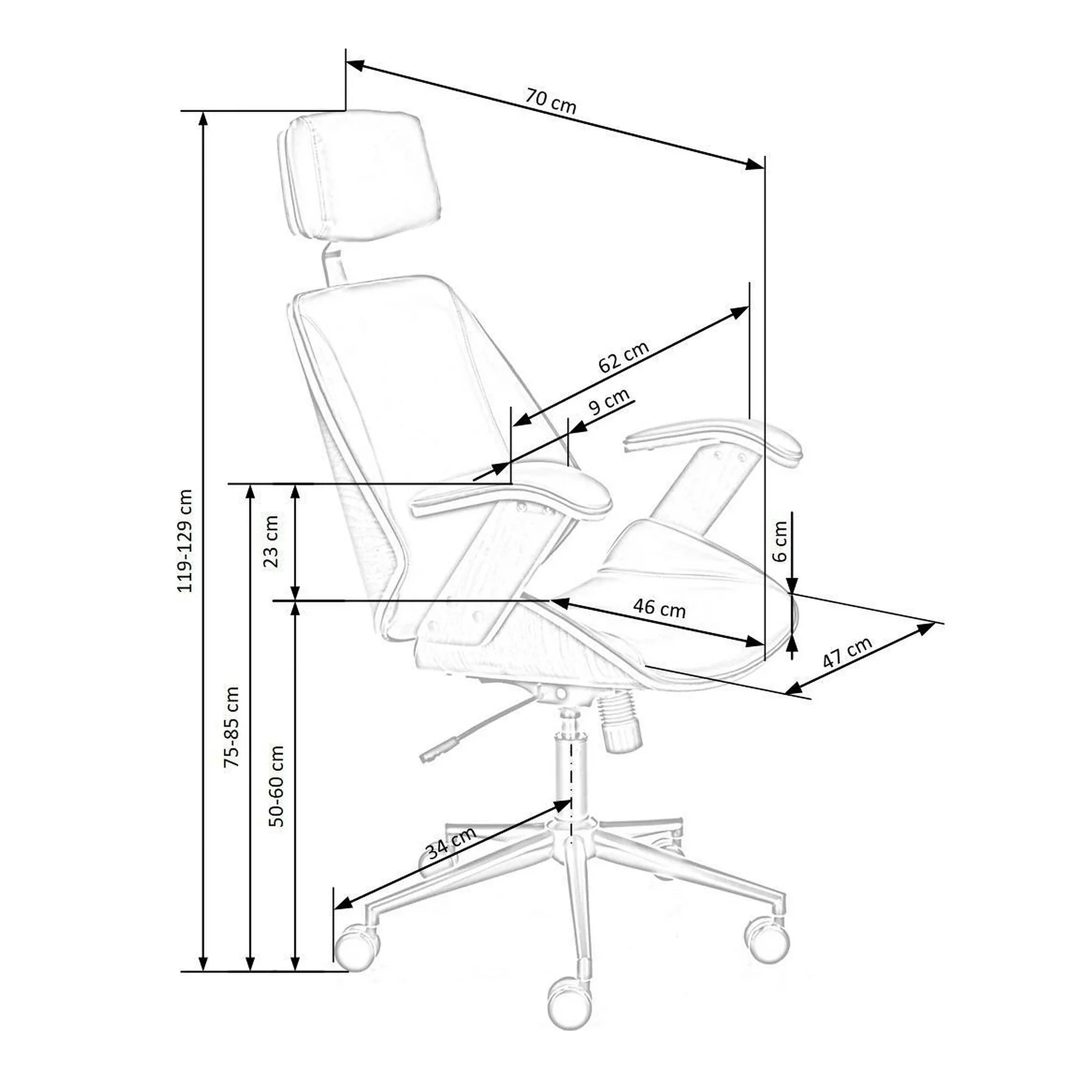 Scaun de birou IGNAZIO, crem/nuc, placaj indoit/piele ecologica, 62x70x119 cm