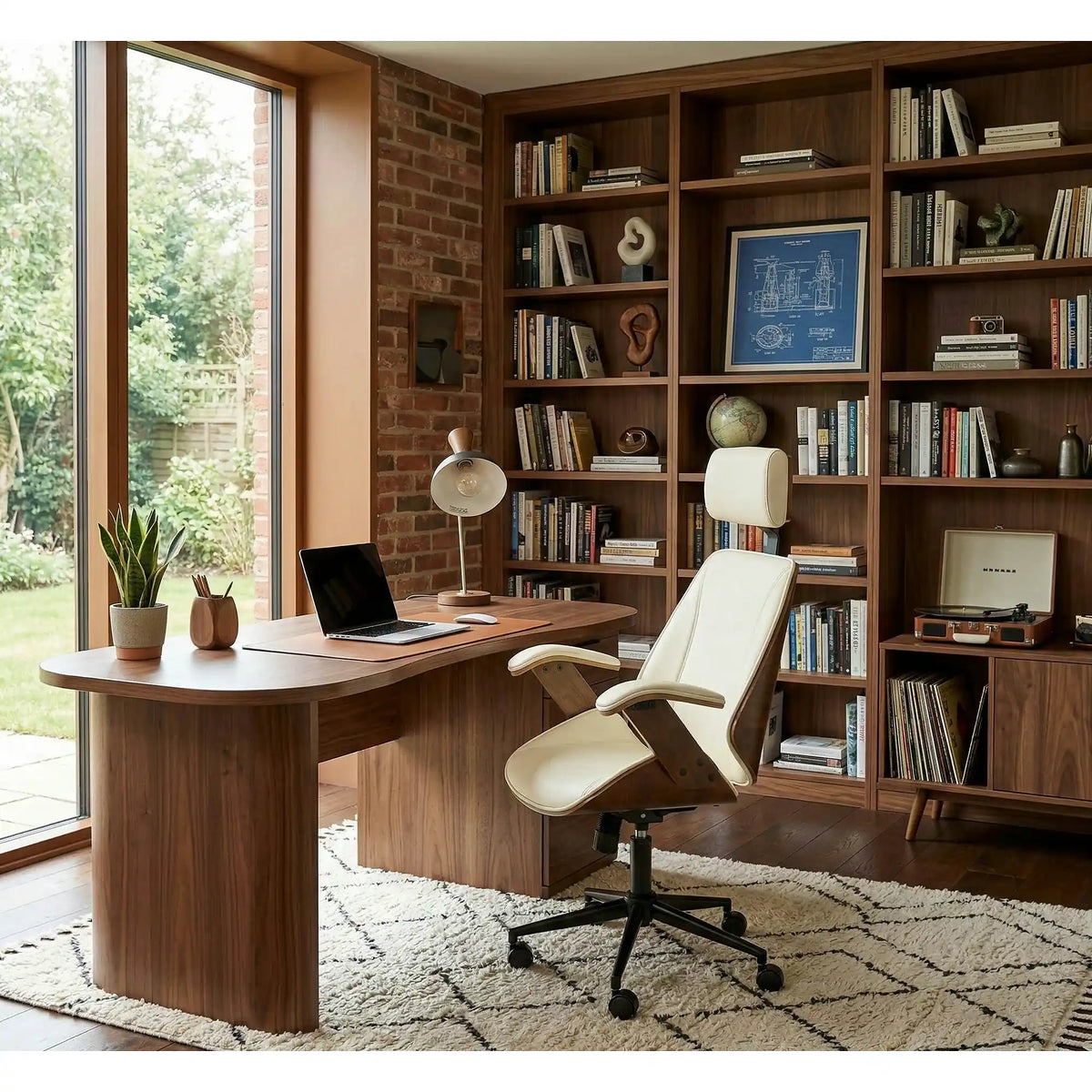 Scaun de birou IGNAZIO, crem/nuc, placaj indoit/piele ecologica, 62x70x119 cm