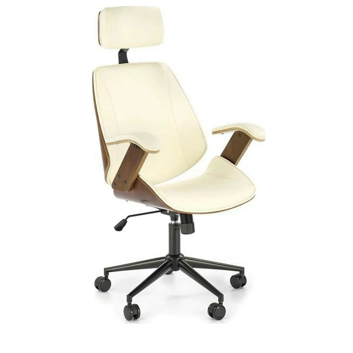 Scaun de birou IGNAZIO, crem/nuc, placaj indoit/piele ecologica, 62x70x119 cm