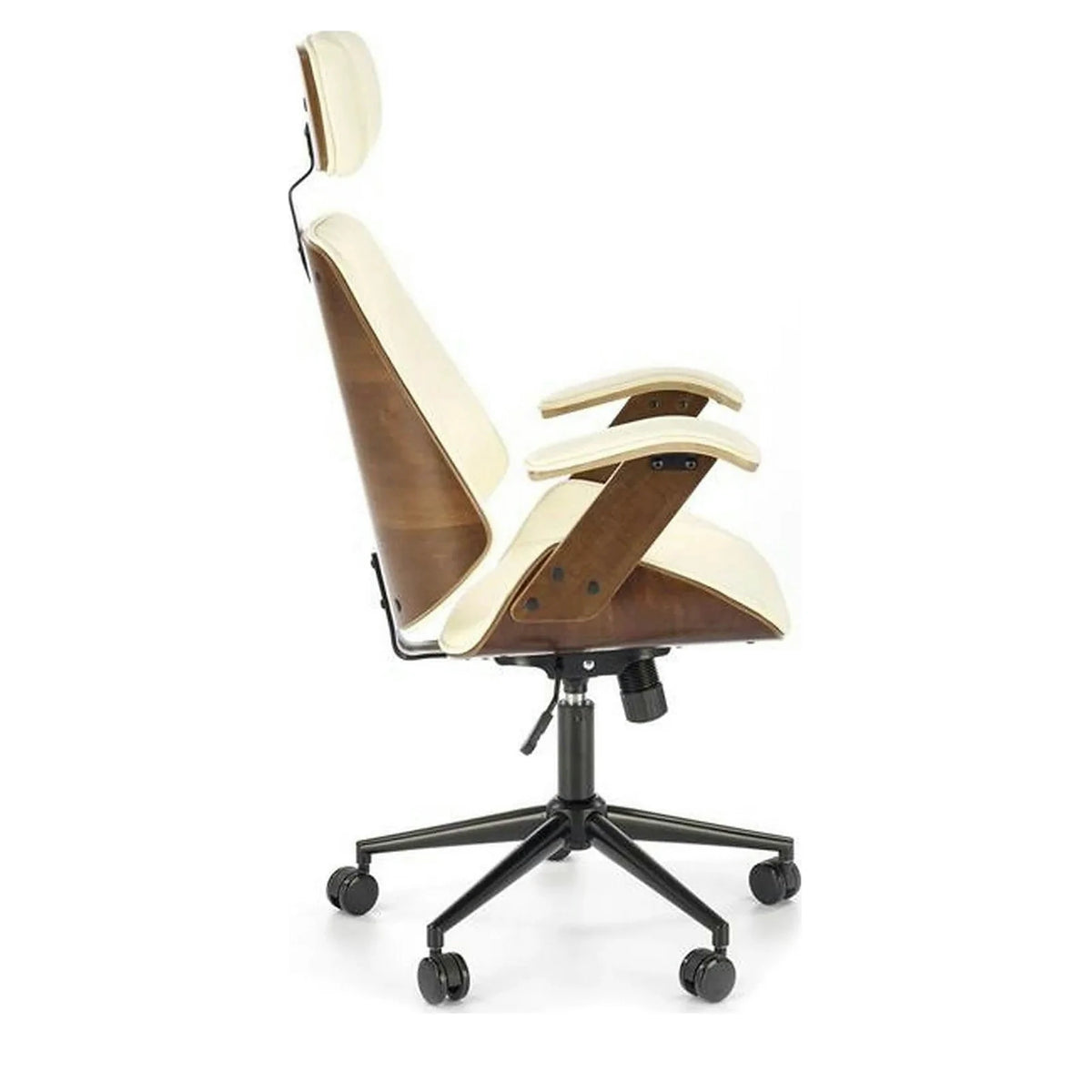 Scaun de birou IGNAZIO, crem/nuc, placaj indoit/piele ecologica, 62x70x119 cm