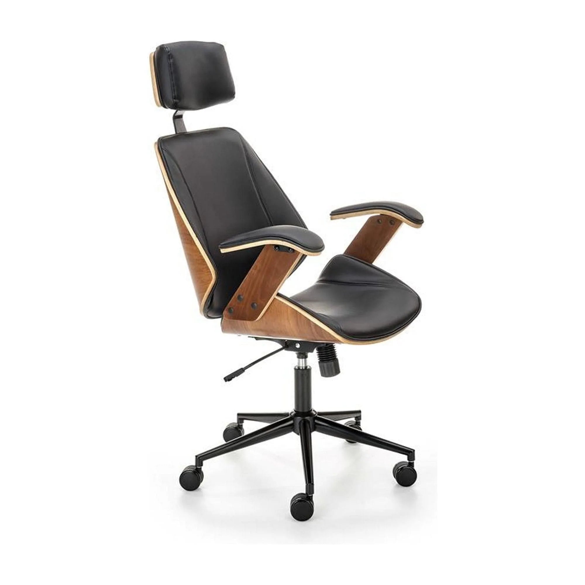 Scaun de birou IGNAZIO, negru/nuc, piele ecologica/placaj indoit/metal, 62x70x119/129 cm