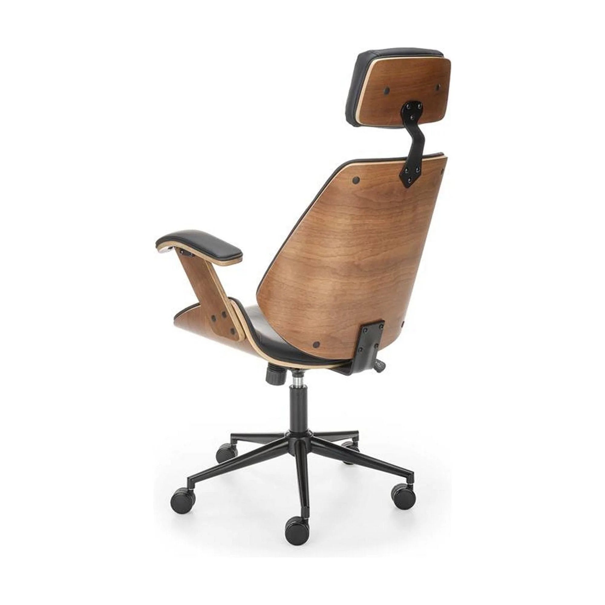 Scaun de birou IGNAZIO, negru/nuc, piele ecologica/placaj indoit/metal, 62x70x119/129 cm