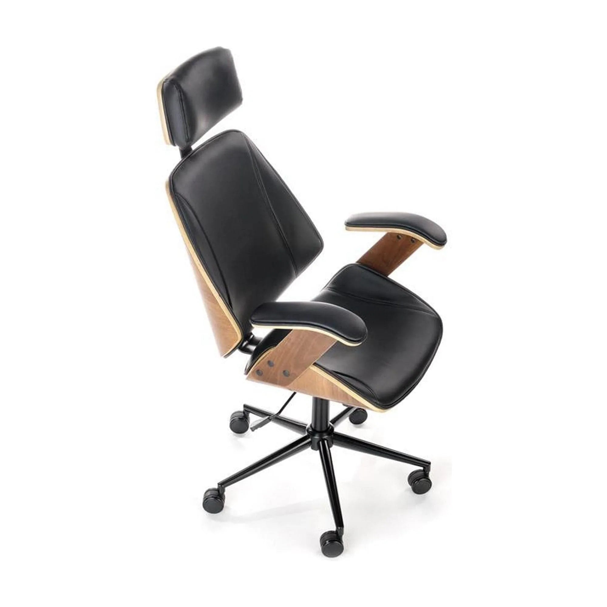 Scaun de birou IGNAZIO, negru/nuc, piele ecologica/placaj indoit/metal, 62x70x119/129 cm