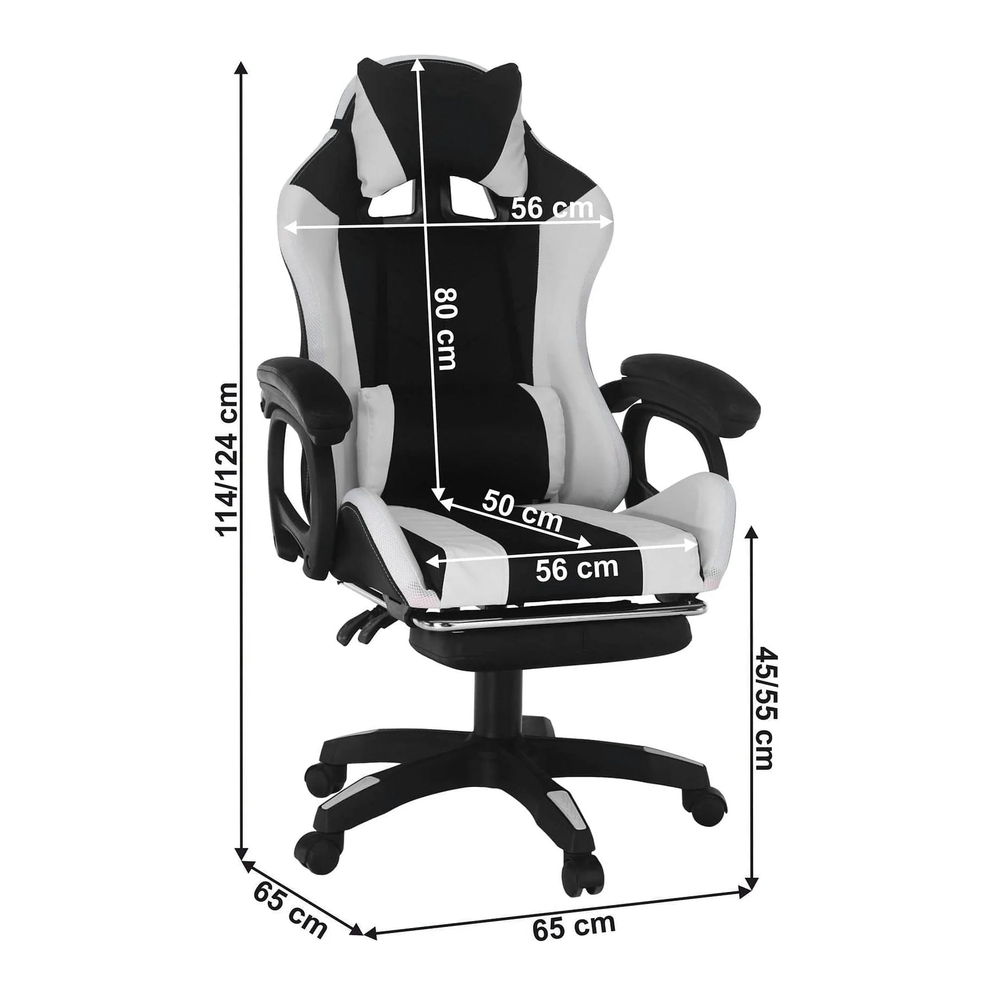 Scaun de birou JOVELA, negru/alb, piele ecologica, 65x65x114/124 cm