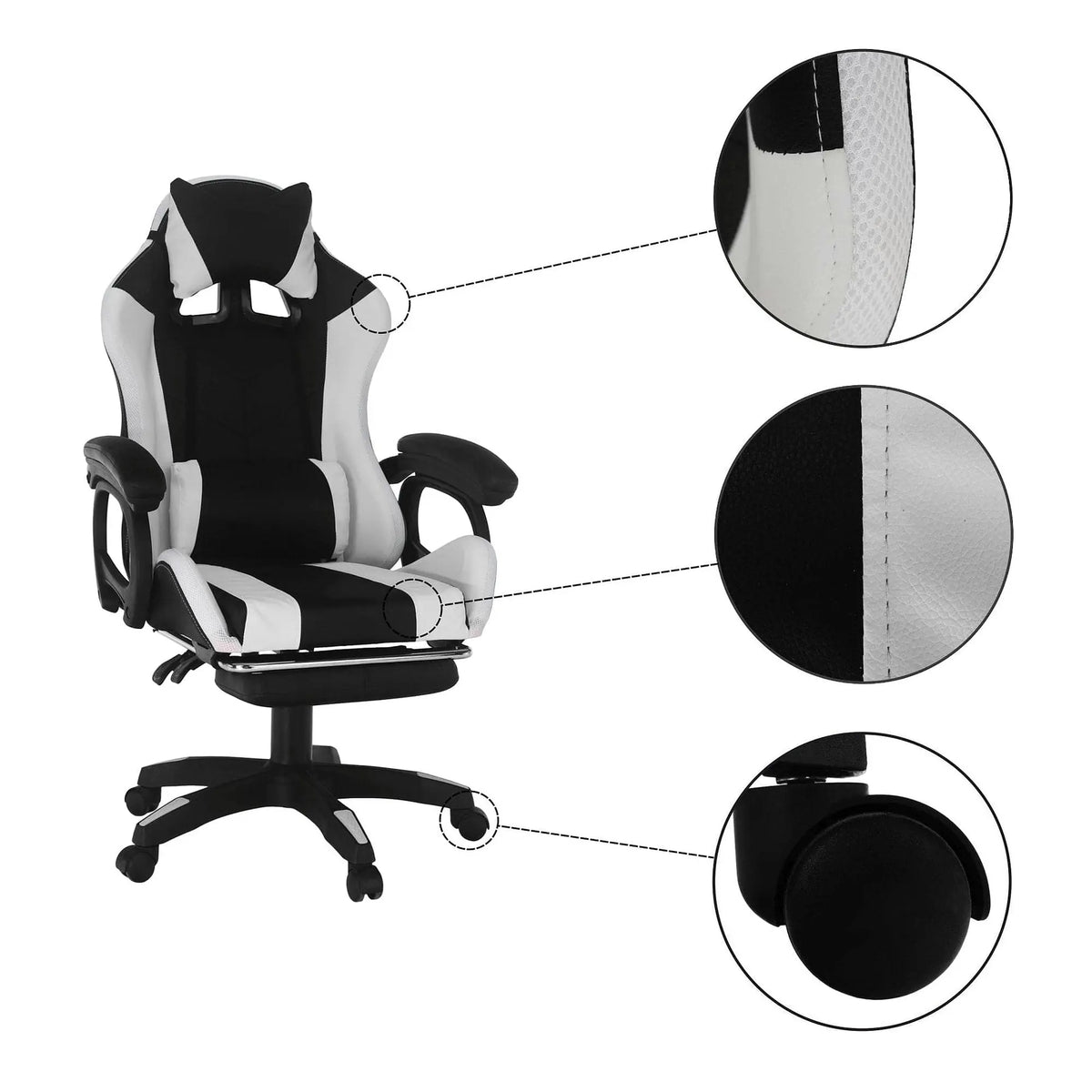 Scaun de birou JOVELA, negru/alb, piele ecologica, 65x65x114/124 cm