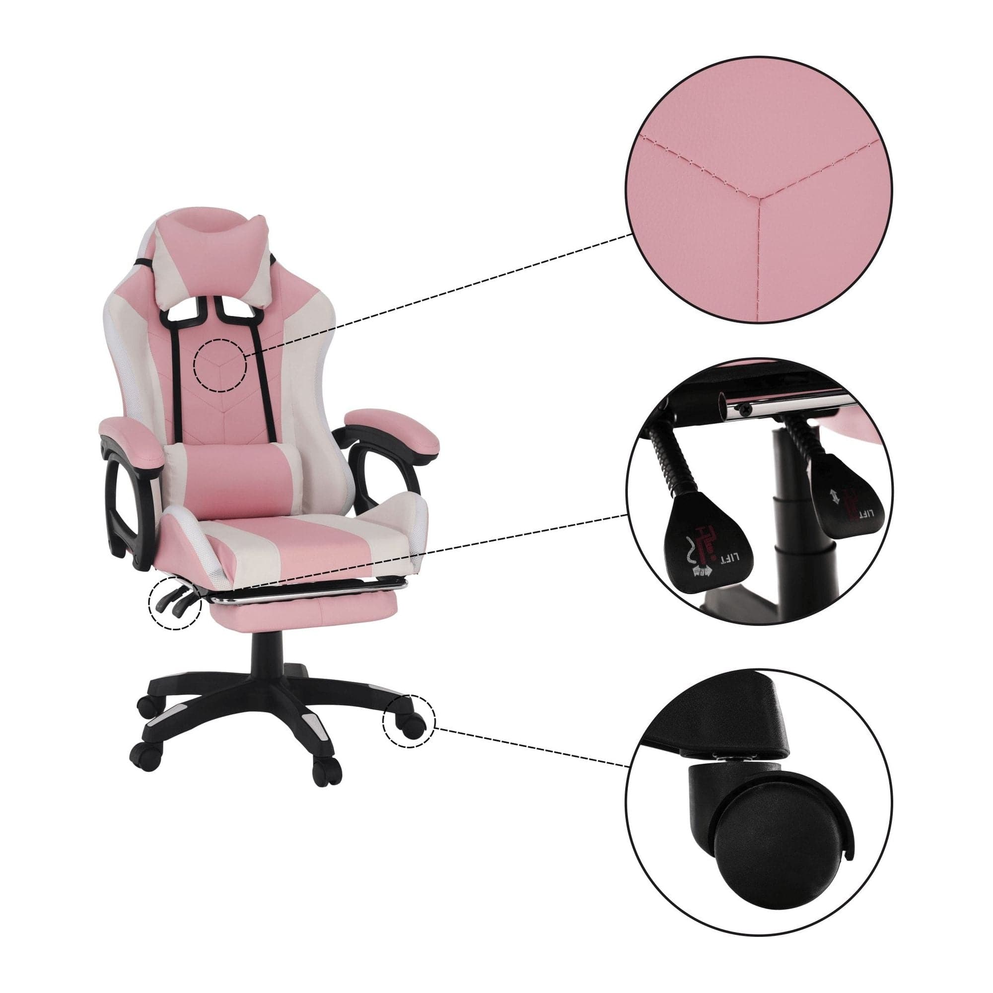 Scaun de birou JOVELA, roz/alb, piele ecologica, 65x65x114/124 cm