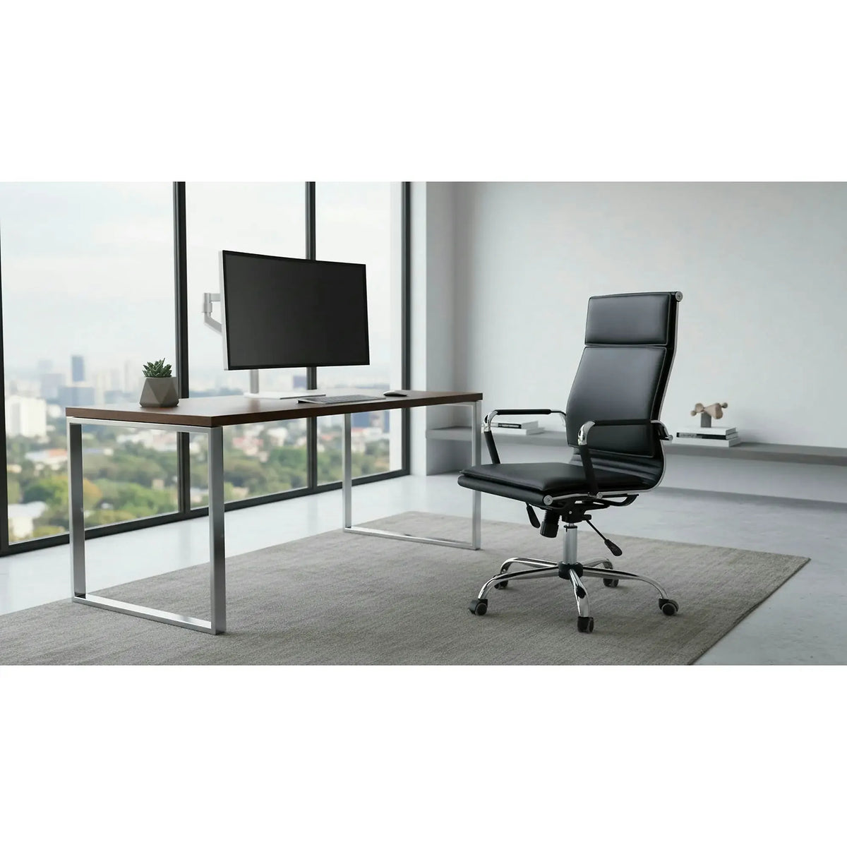 Scaun de birou MANTUS, negru, piele ecologica, 58x60x108/118 cm