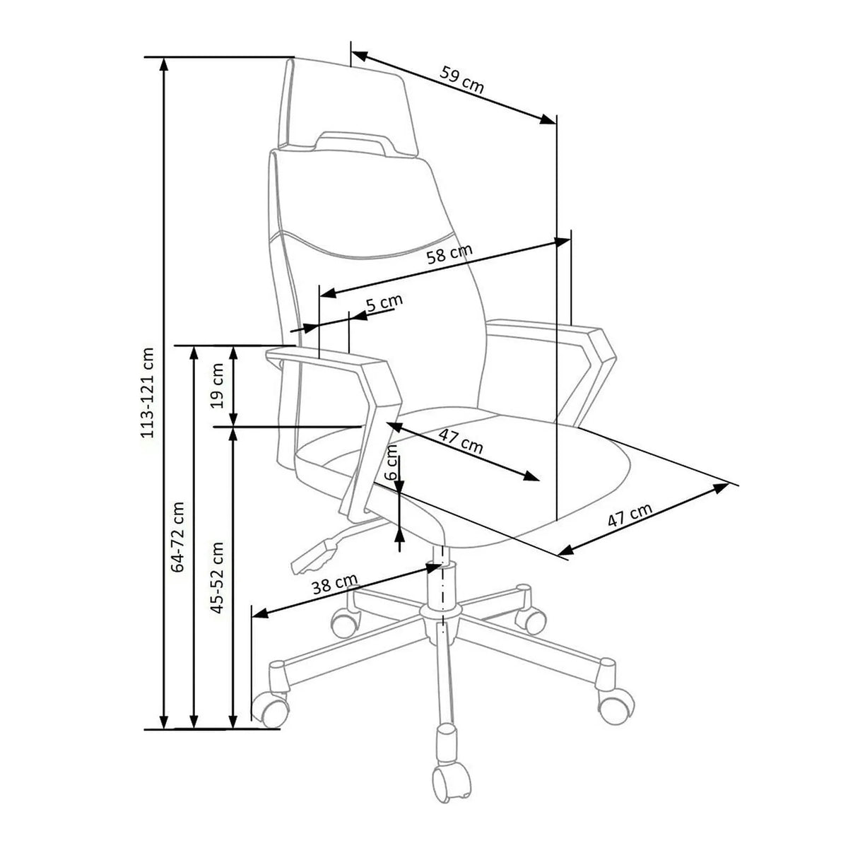 Scaun de birou OLAF, gri/negru, stofa/metal, 58x59x113/121 cm