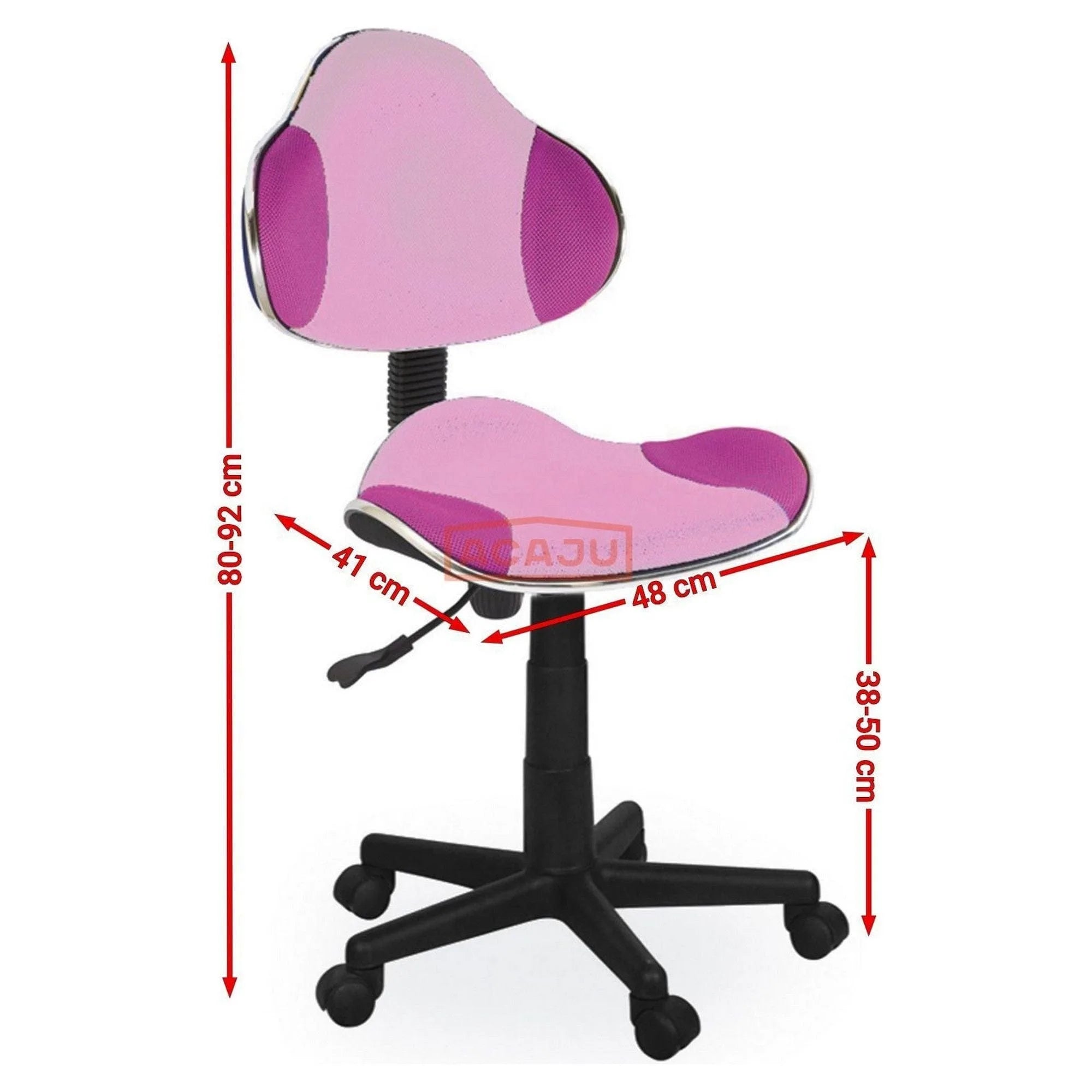 Scaun de birou pentru copii Q-G2, roz/negru, stofa/plastic, 48x41x80/92 cm