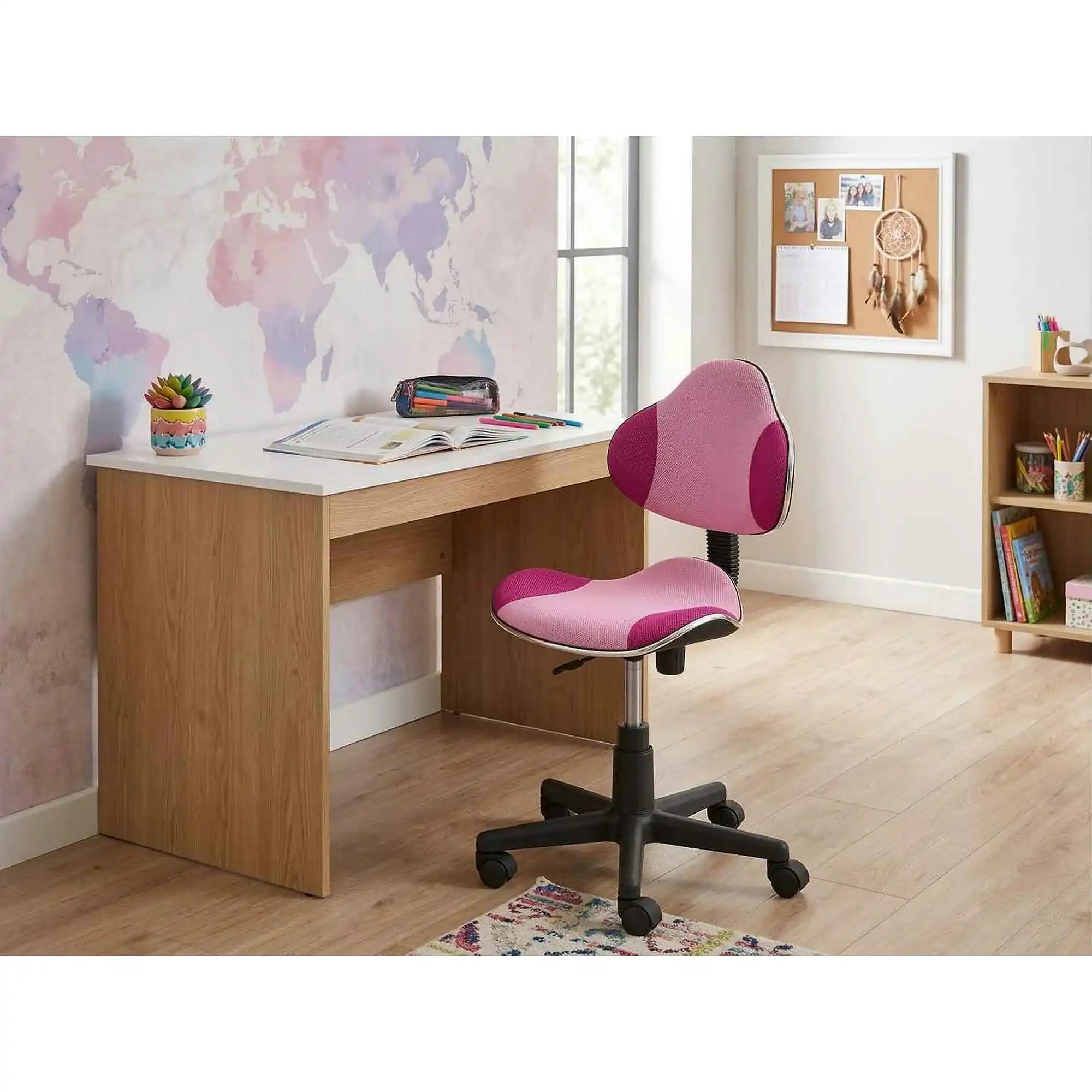 Scaun de birou pentru copii Q-G2, roz/negru, stofa/plastic, 48x41x80/92 cm