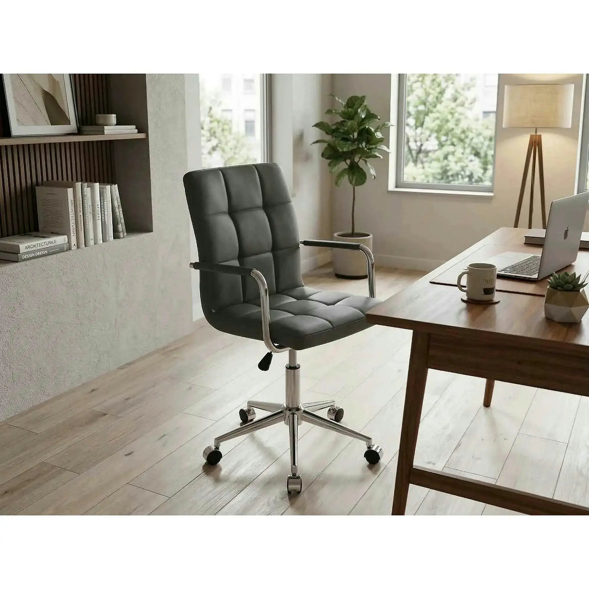 Scaun de birou Q-022, negru, piele ecologica/metal/plastic, 51x40x87/97 cm
