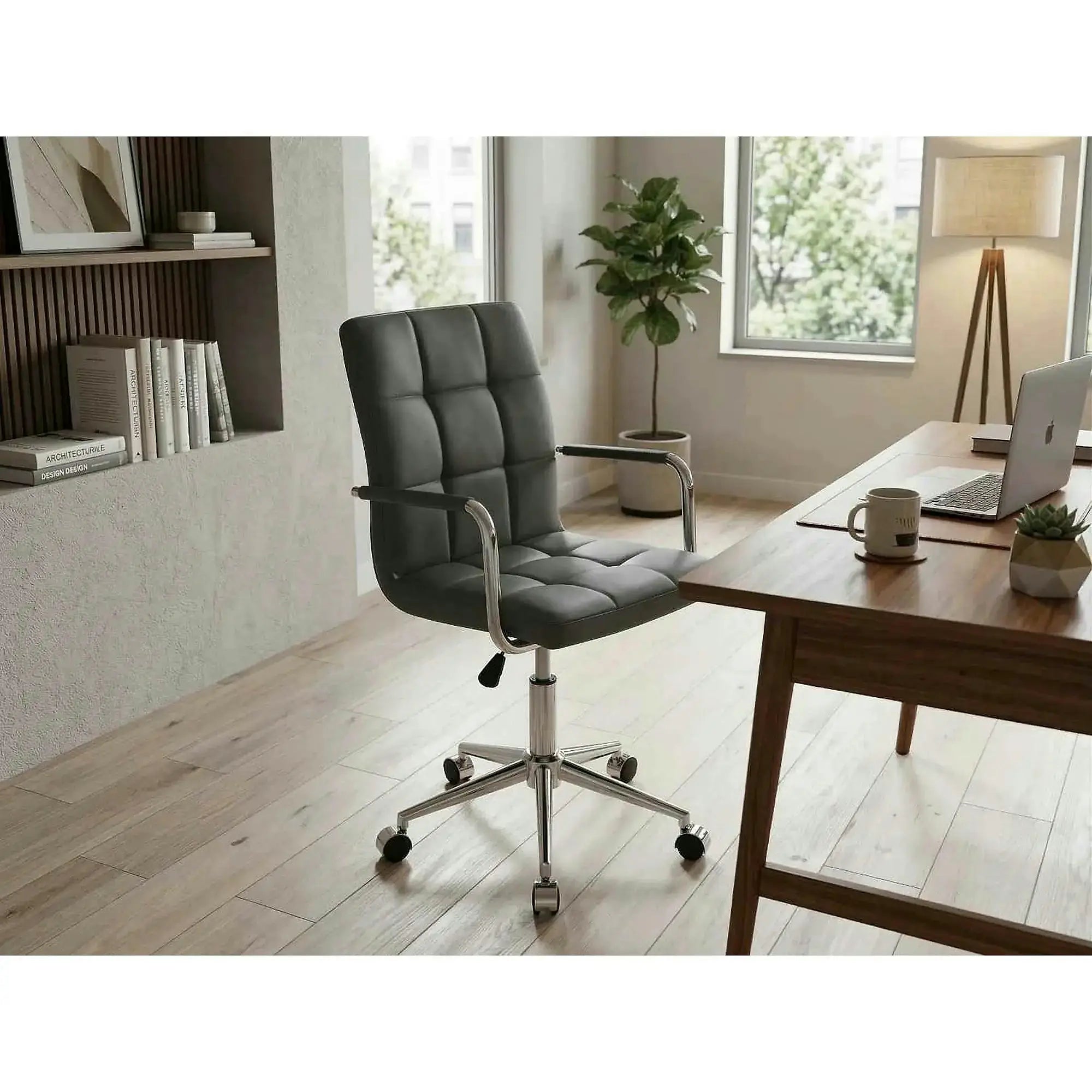 Scaun de birou Q-022, negru, piele ecologica/metal/plastic, 51x40x87/97 cm