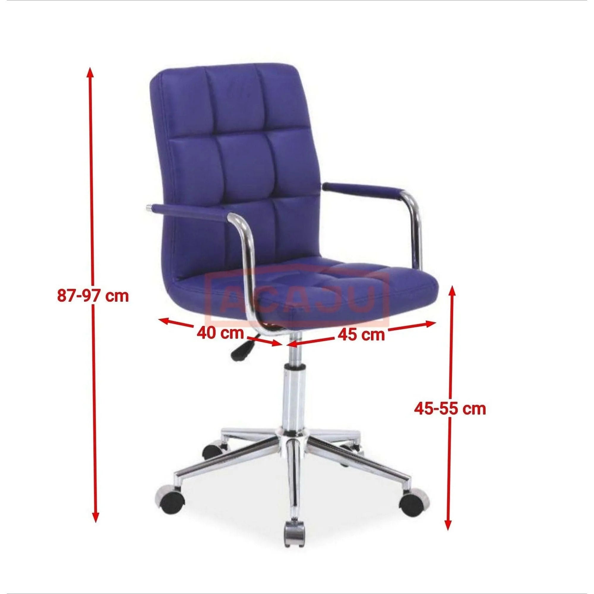 Scaun de birou Q-022, violet, piele ecologica/metal/plastic, 51x40x87/97 cm