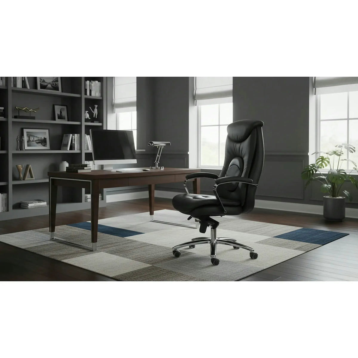 Scaun de birou QUAD, negru, piele ecologica perforata, metal, 63x70x124/132 cm