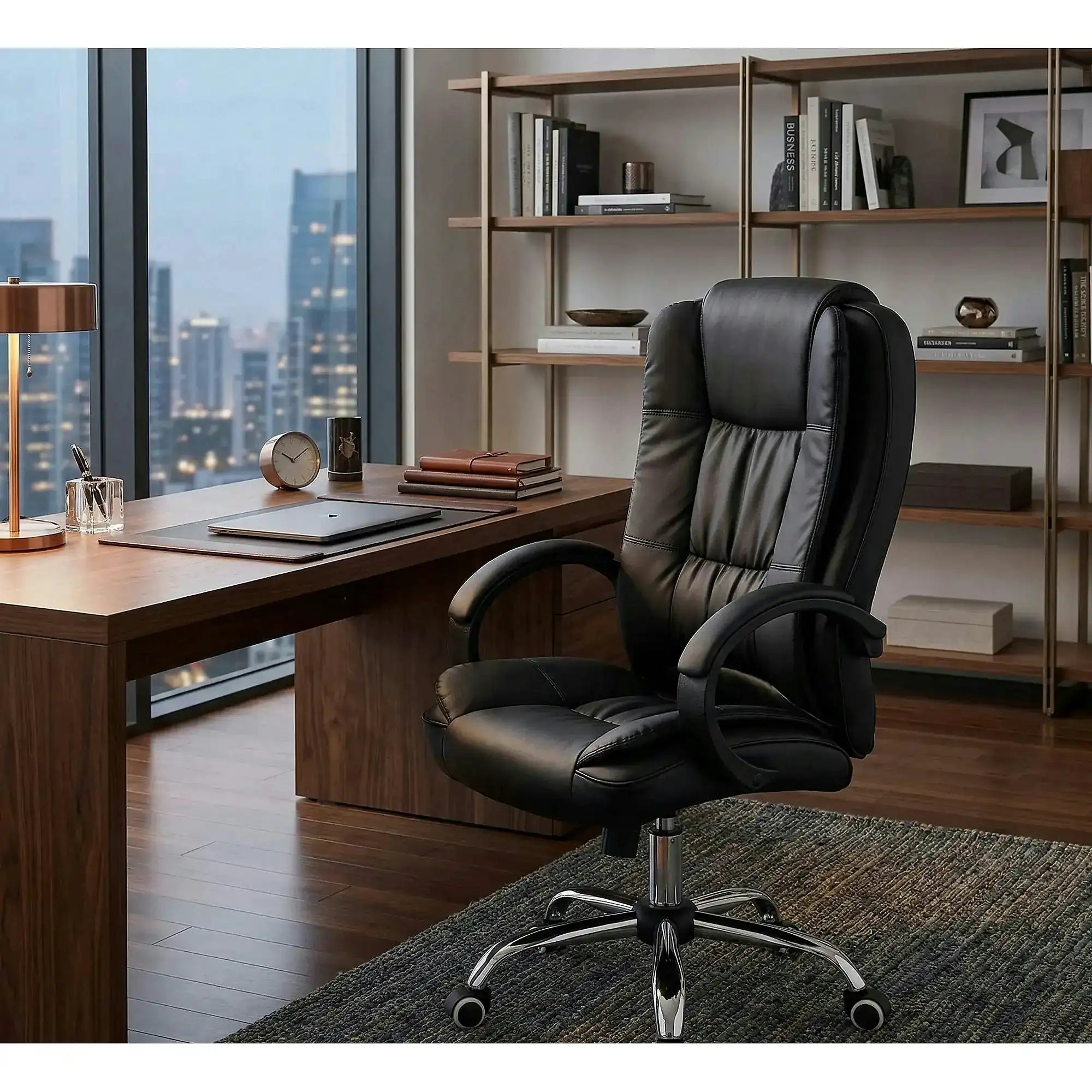 Scaun de birou RELAX, negru, piele ecologica, 64x75x110/118 cm