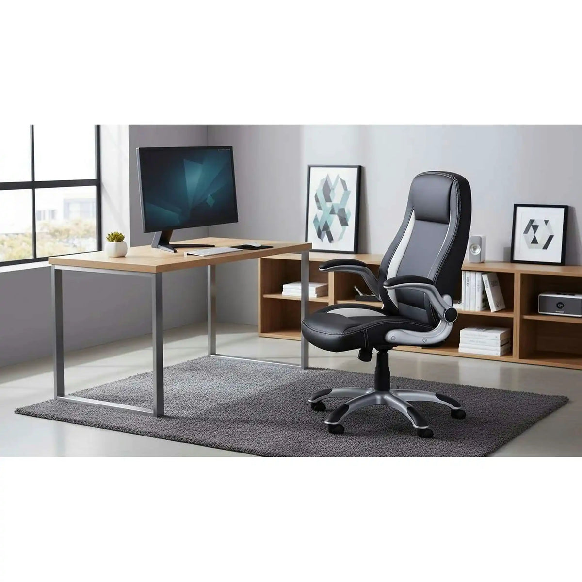 Scaun de birou SATURN, negru, piele ecologica perforata, 67x65x112/120 cm
