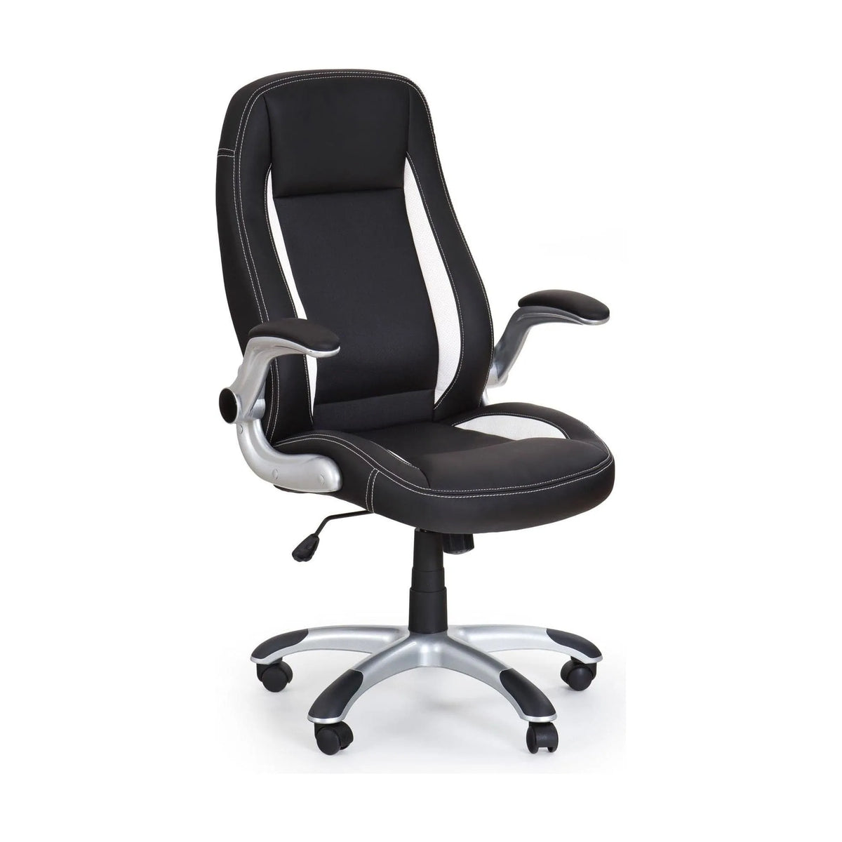 Scaun de birou SATURN, negru, piele ecologica perforata, 67x65x112/120 cm