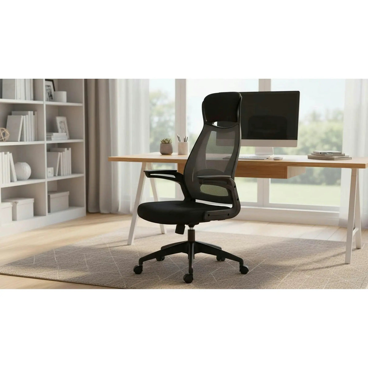 Scaun de birou SOLARIS, negru/gri, stofa mesh/metal/plastic, 58x62x116/124 cm