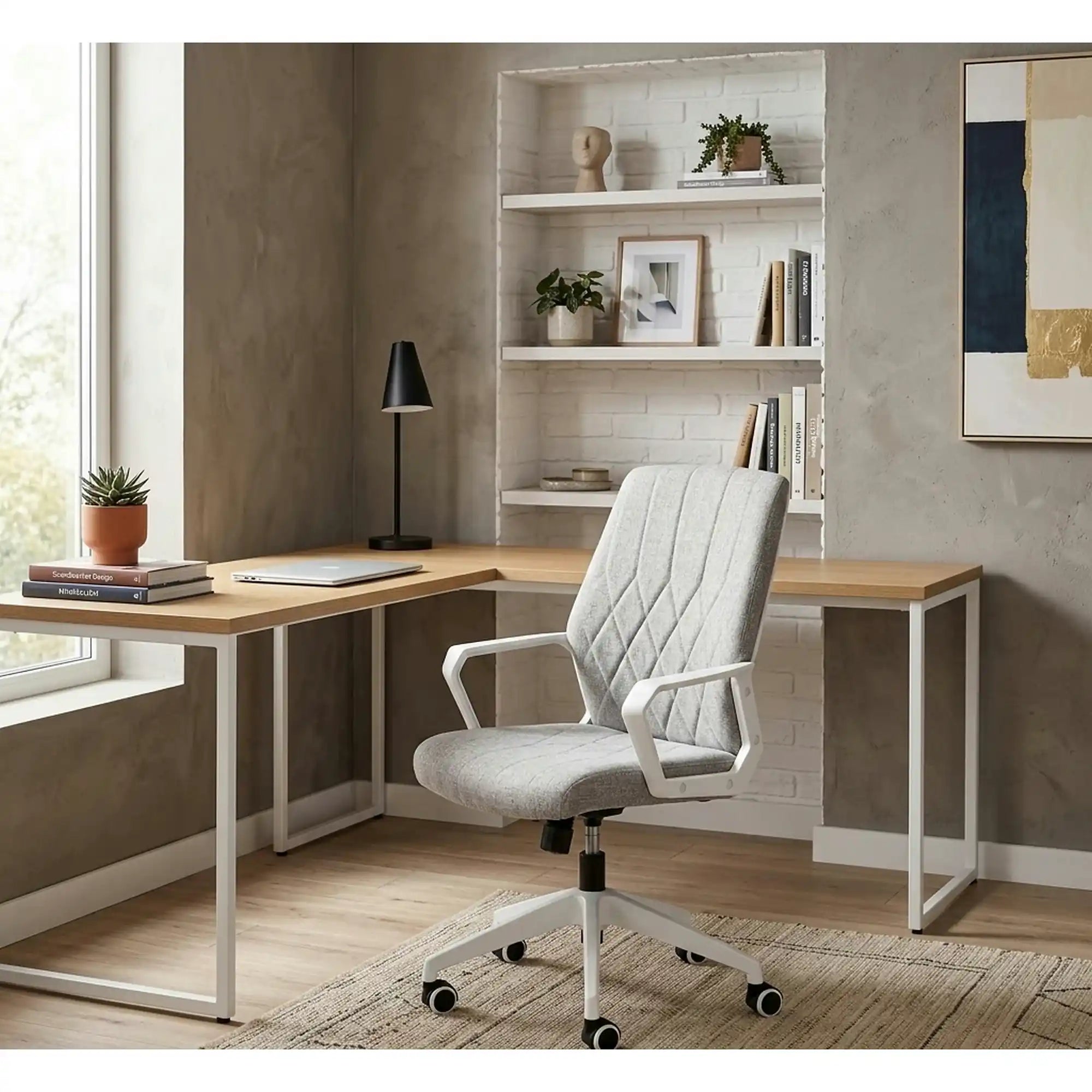 Scaun de birou SPIN 2, grej/alb, stofa clasica/metal, 59x62x99/106 cm