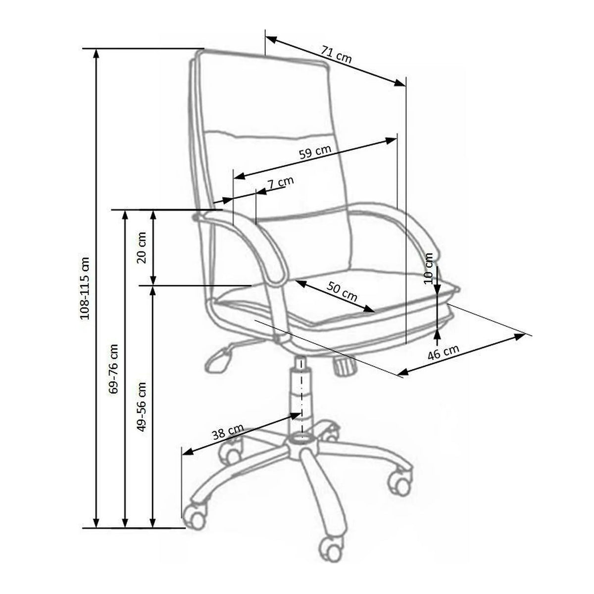 Scaun de birou STANLEY, negru, piele ecologica, 59x71x108/115 cm