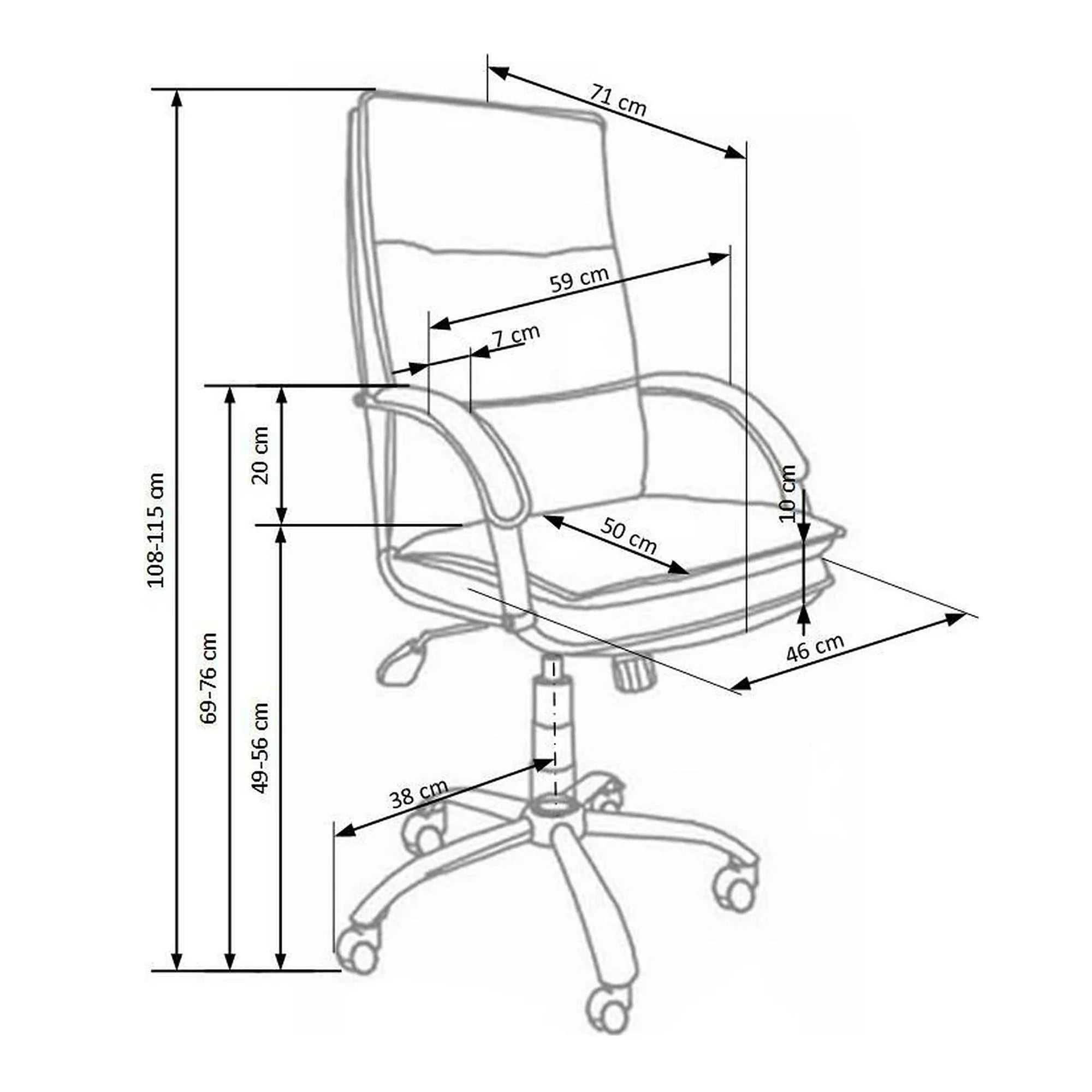 Scaun de birou STANLEY, negru, piele ecologica, 59x71x108/115 cm