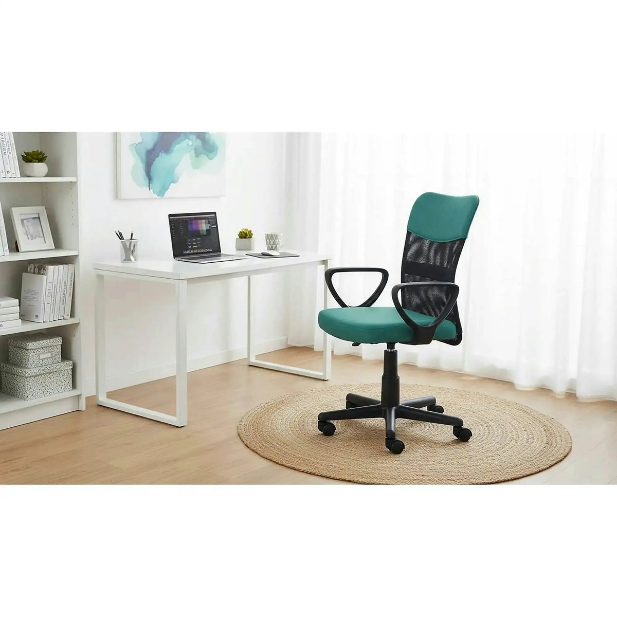 Scaun de birou TIMMY, turcoaz, stofa mesh, 52x59x81/91 cm