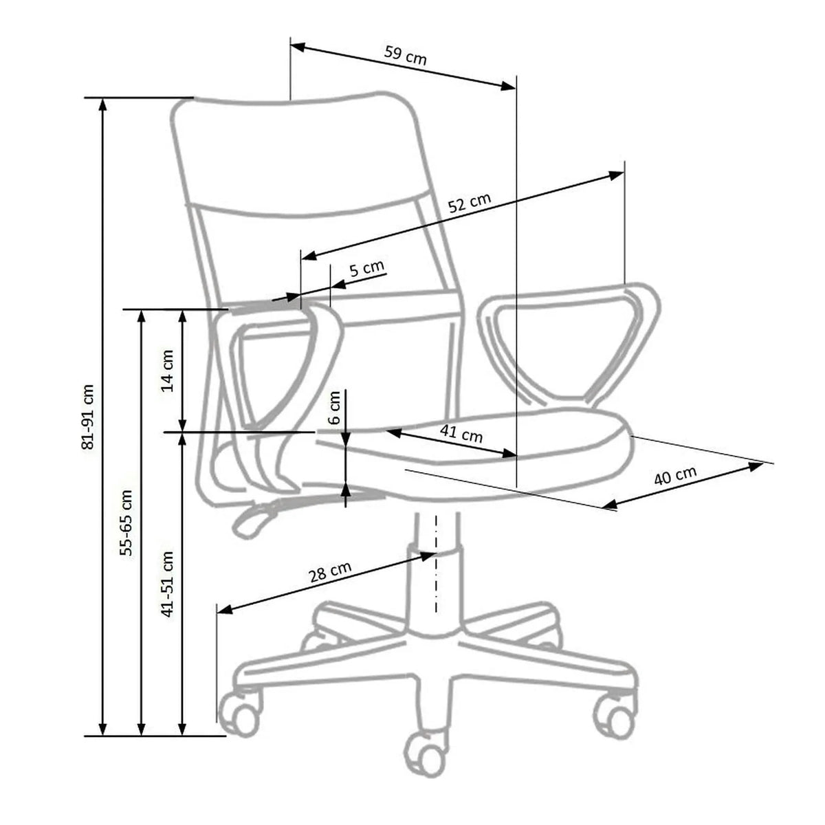 Scaun de birou TIMMY, turcoaz, stofa mesh, 52x59x81/91 cm