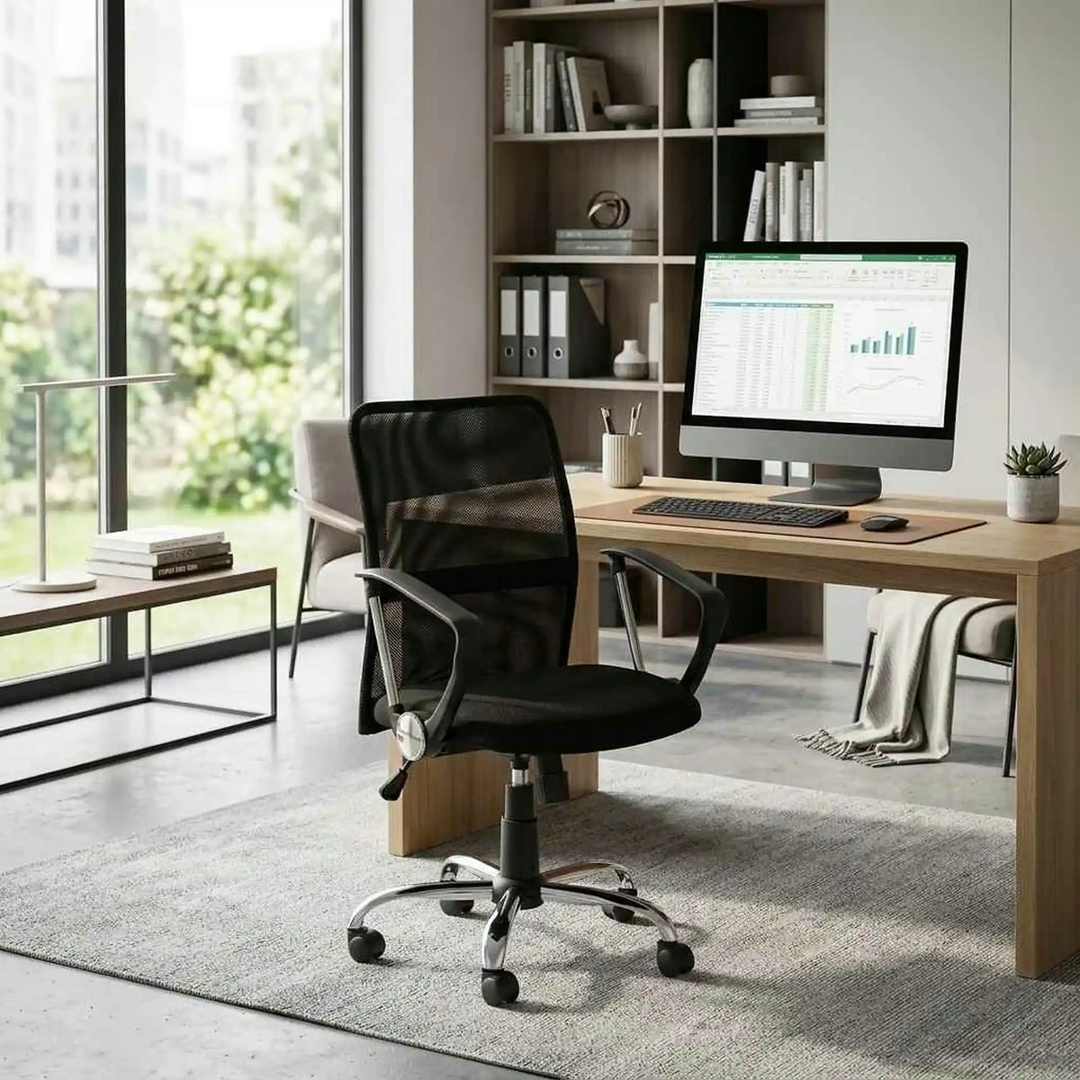 Scaun de birou TONY, negru, stofa/plasa, 58x56x92/102 cm