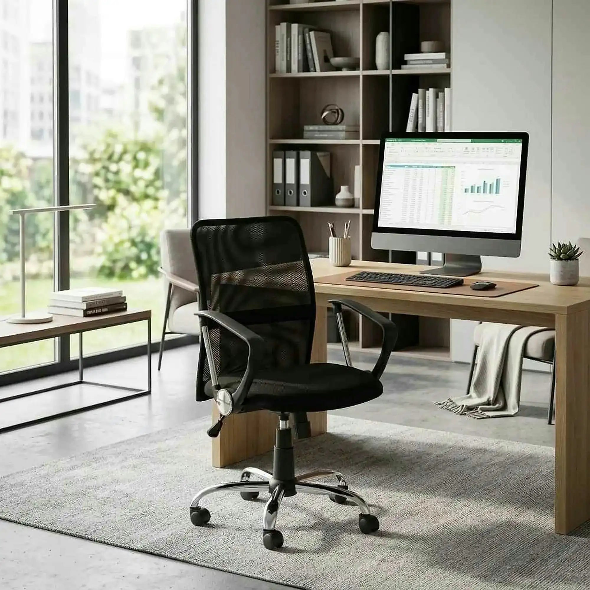 Scaun de birou TONY, negru, stofa/plasa, 58x56x92/102 cm