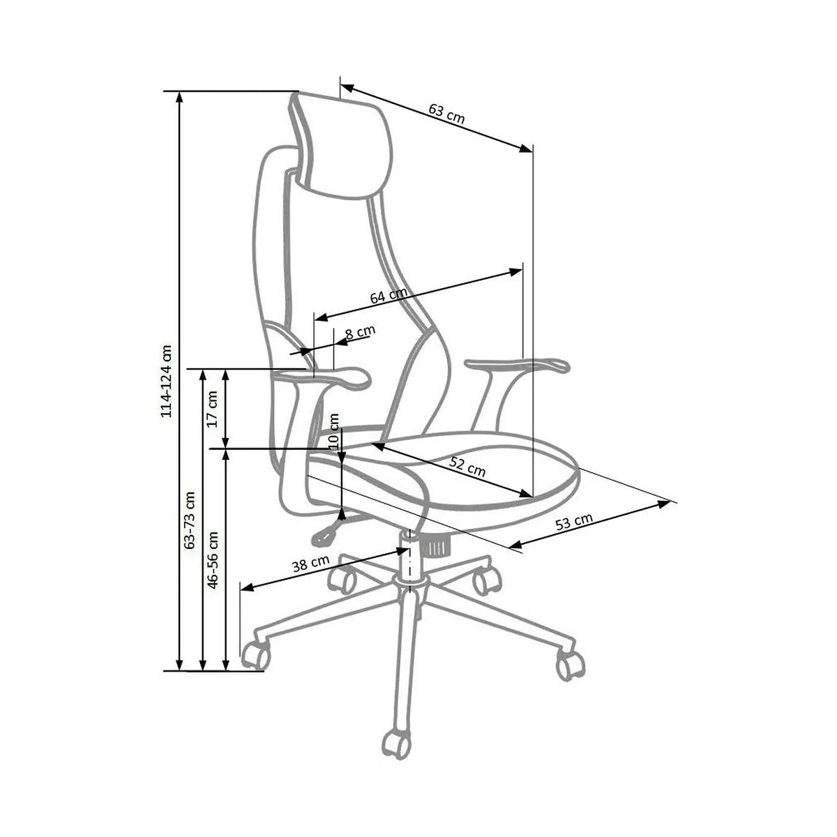 Scaun de birou TORINO, negru, piele ecologica/plasa, 64x63x114/124 cm