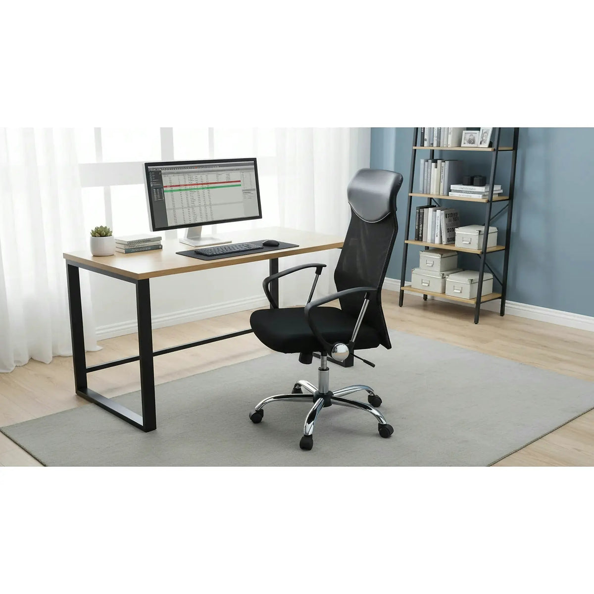 Scaun de birou VIRE, negru, stofa mesh/metal, 61x63x110/120 cm