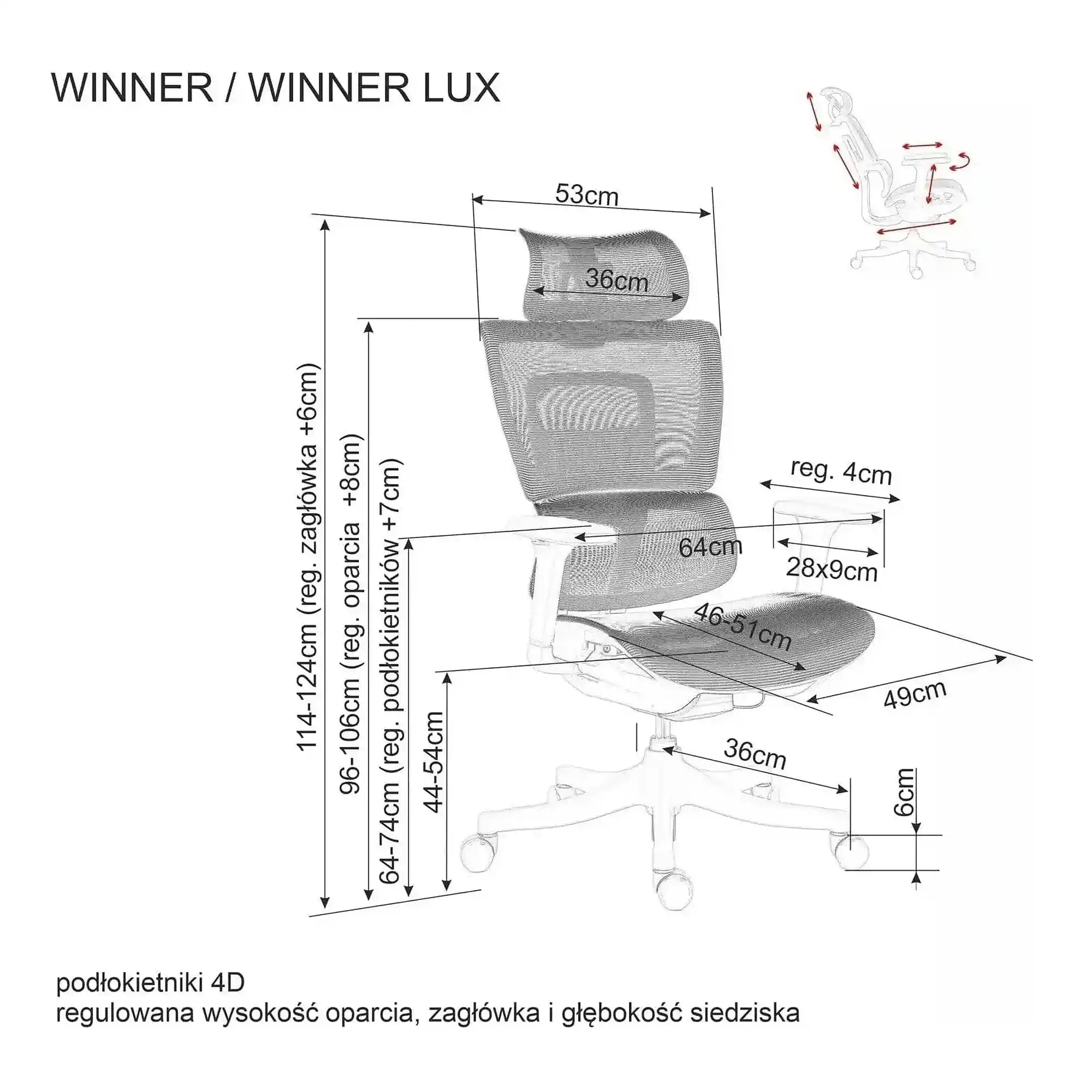Scaun de birou WINNER LUX, negru/crom, plasa/metal, 64x51x114 cm