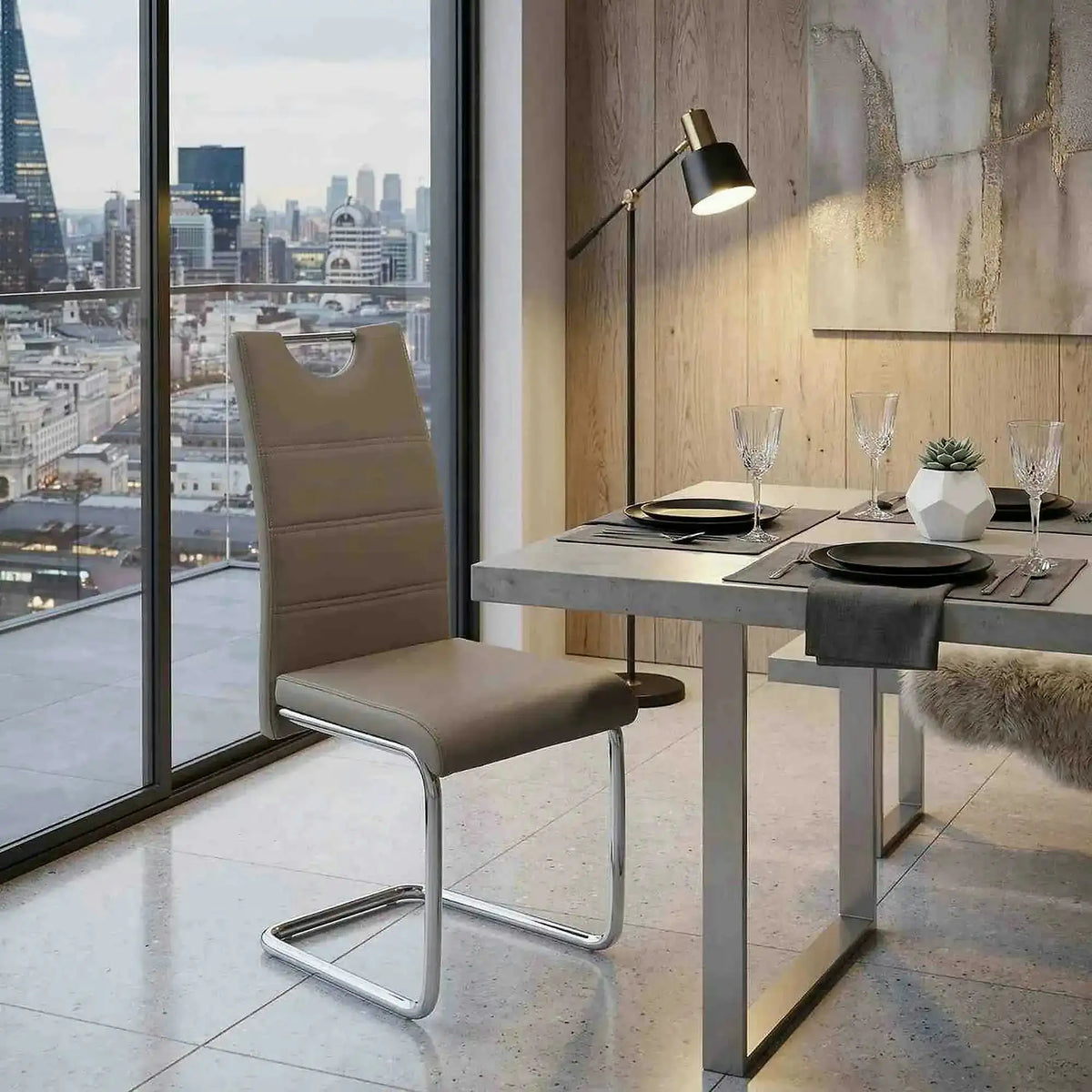 Scaun de bucatarie ABIRA NEW, cappuccino/crom, piele ecologica/metal, 43x44x96 cm