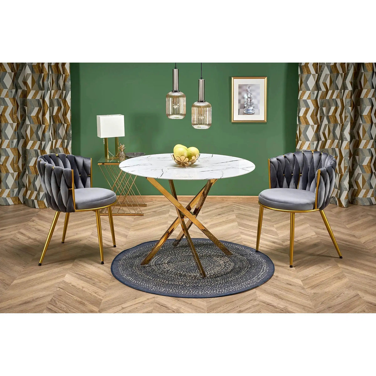 Scaun de dining K517, gri/auriu, stofa catifelata/metal, 57x60x79 cm