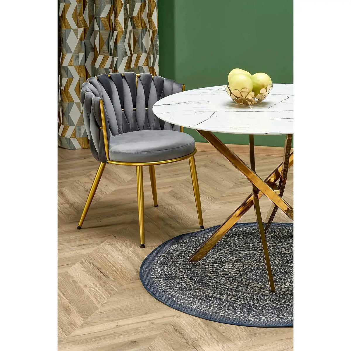 Scaun de dining K517, gri/auriu, stofa catifelata/metal, 57x60x79 cm