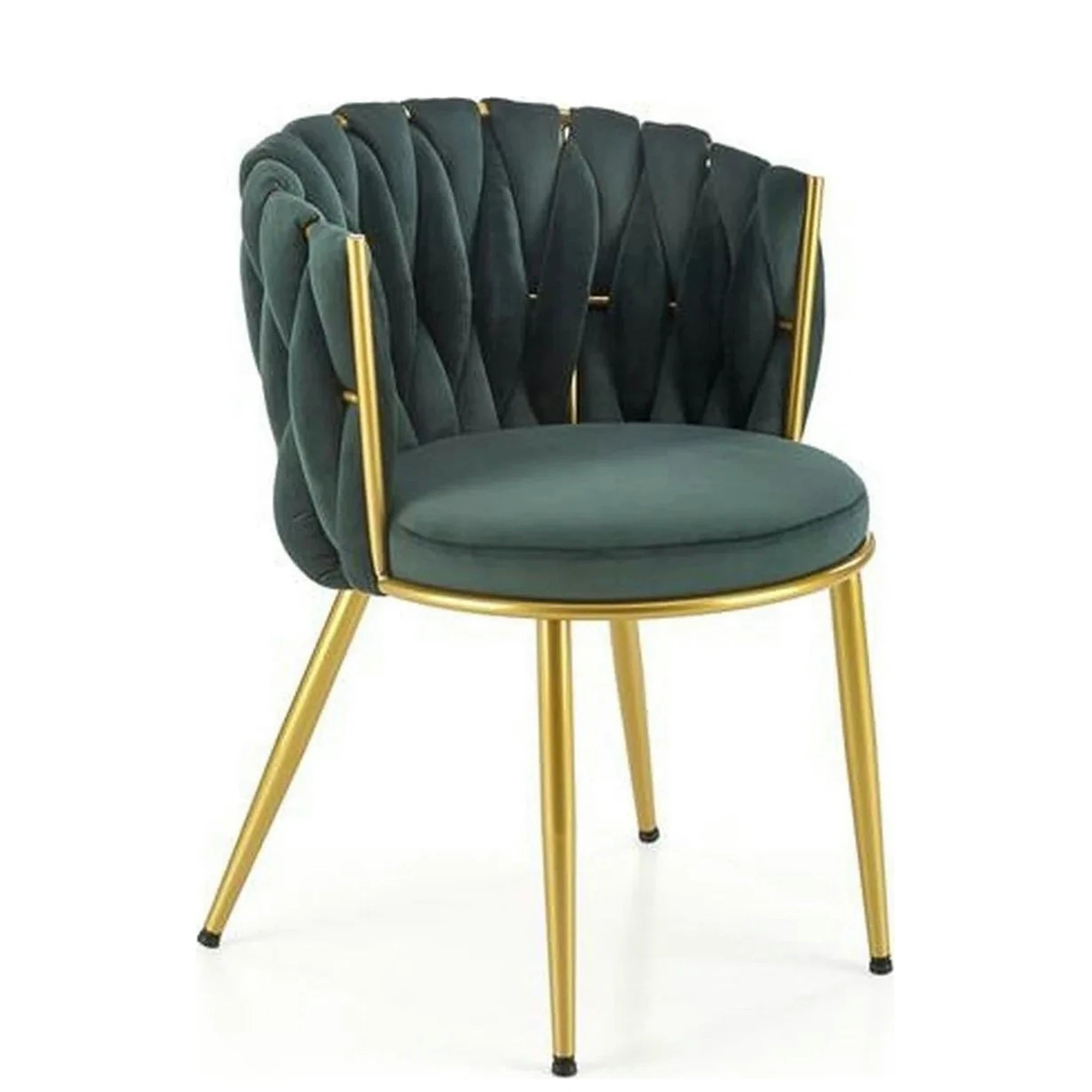 Scaun de dining K517, verde inchis/auriu, stofa catifelata/metal, 57x60x79 cm