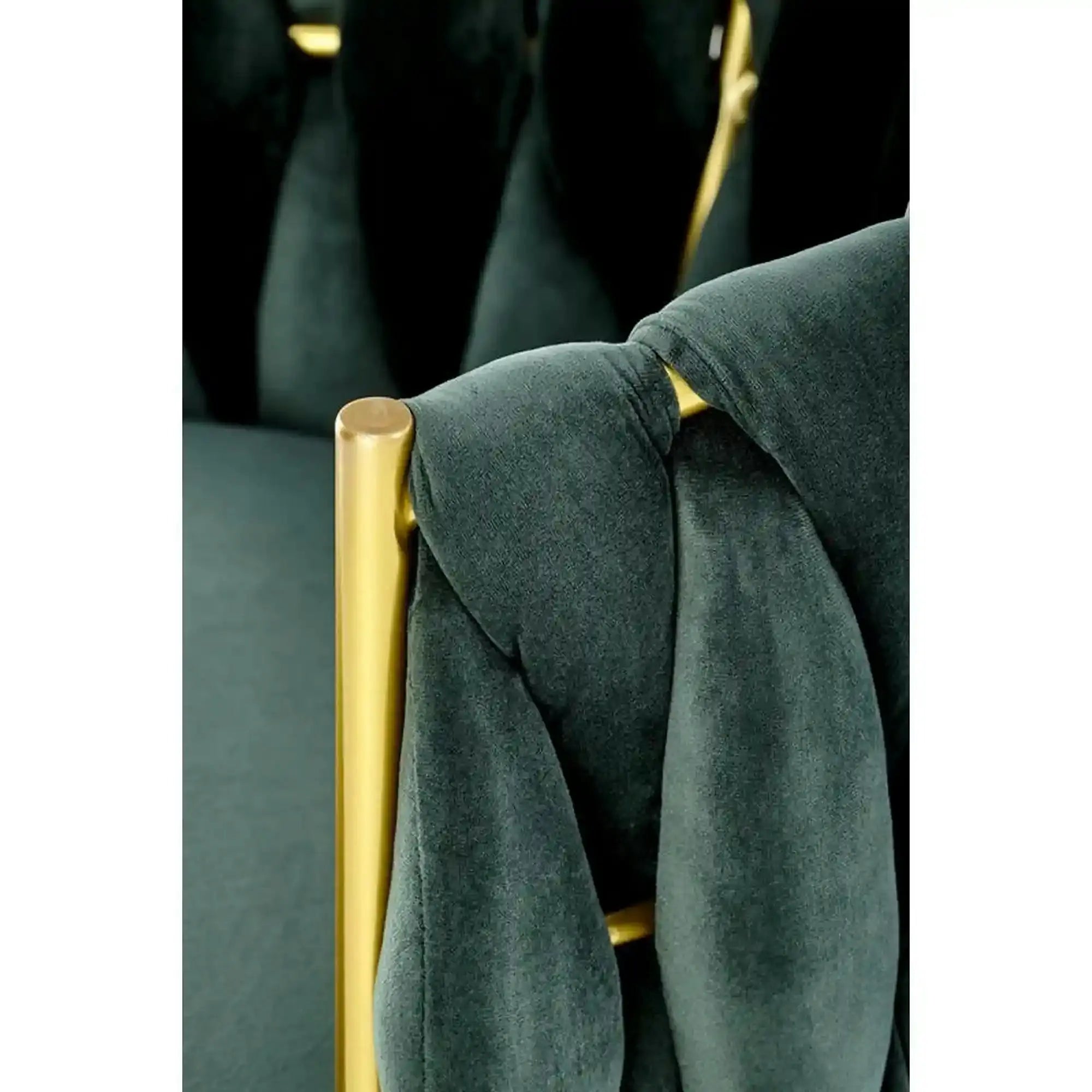 Scaun de dining K517, verde inchis/auriu, stofa catifelata/metal, 57x60x79 cm