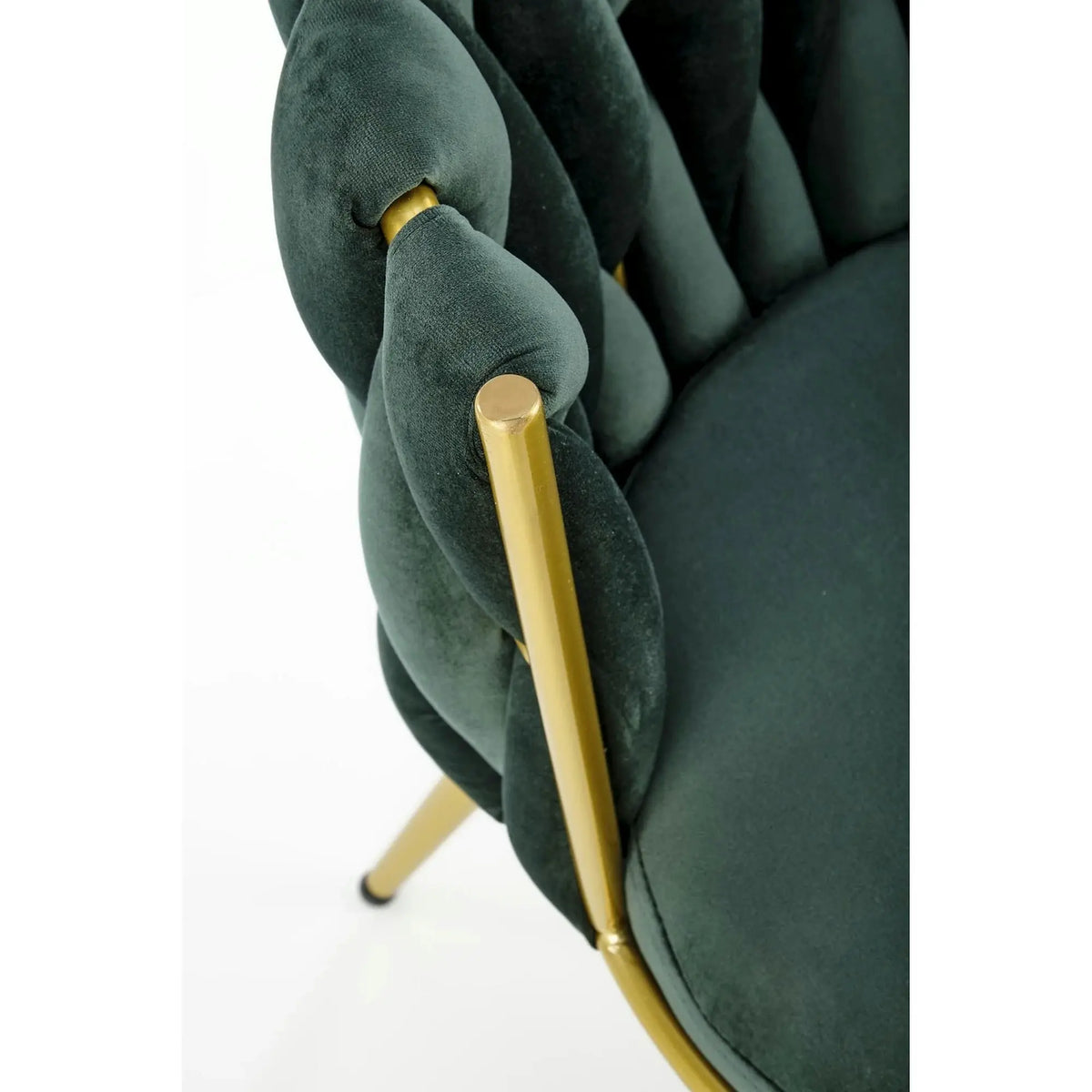 Scaun de dining K517, verde inchis/auriu, stofa catifelata/metal, 57x60x79 cm